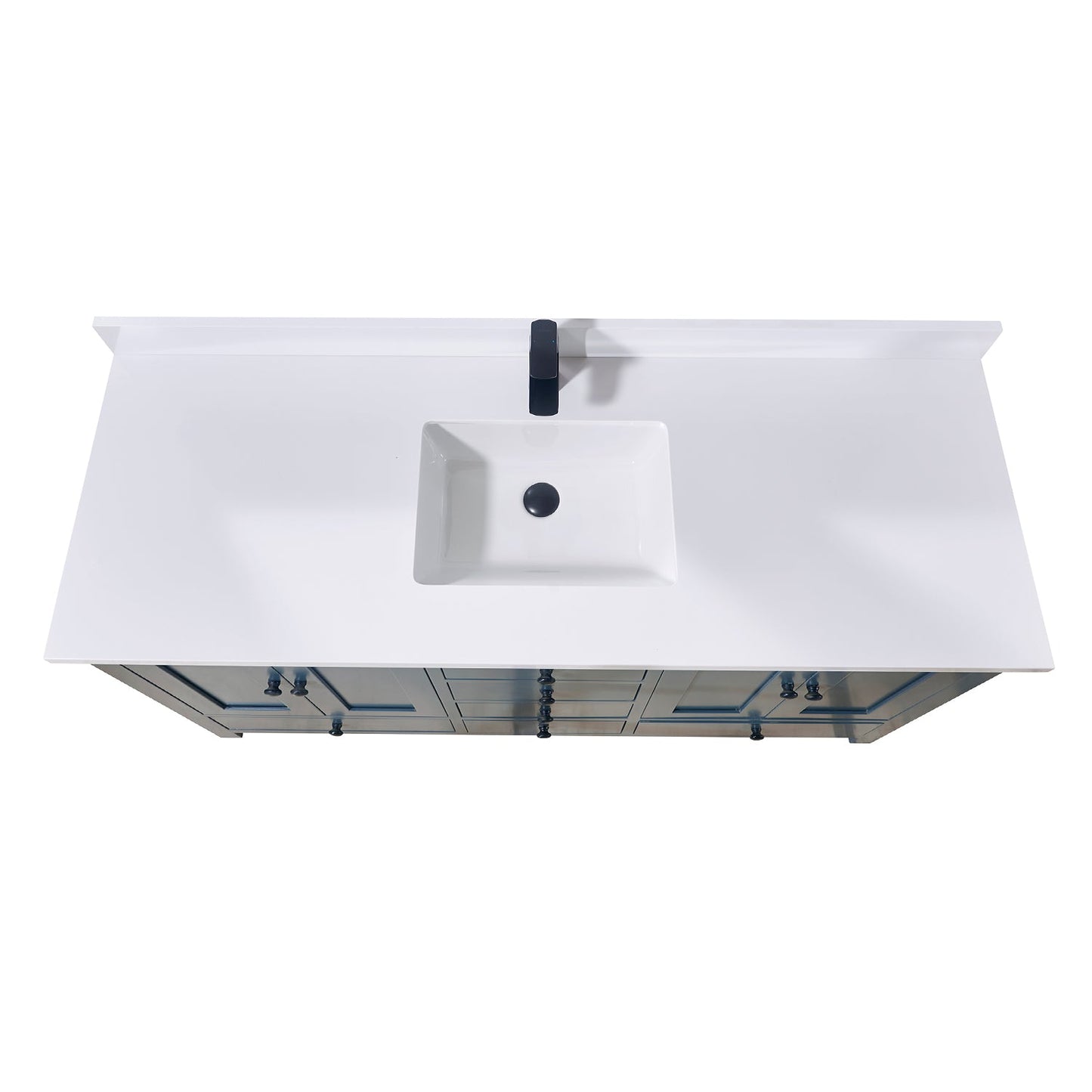 61" Composite Stone Vanity Top in Snow White with Single White Sink