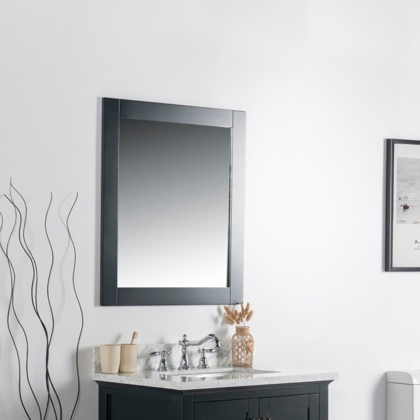28" Solid wood frame mirror Dark Gray