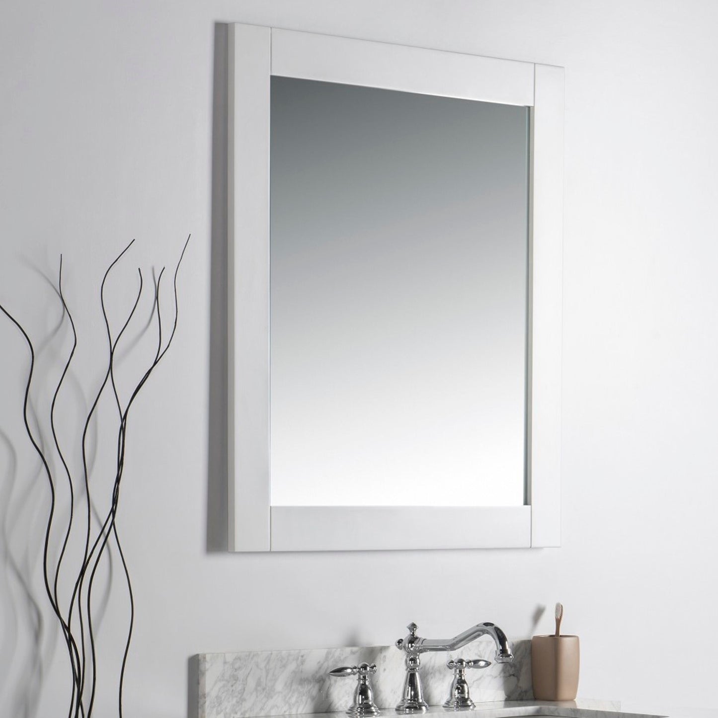 28" Solid wood frame mirror White