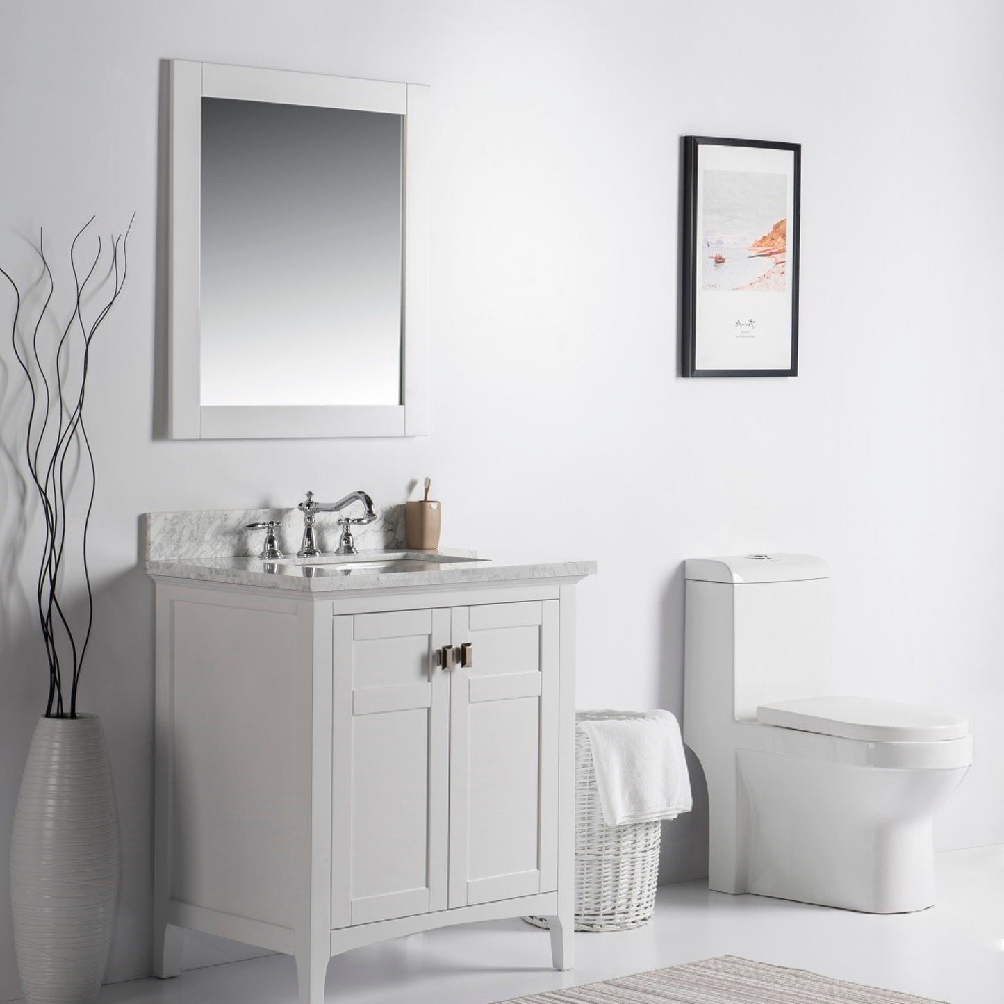 28" Solid wood frame mirror White