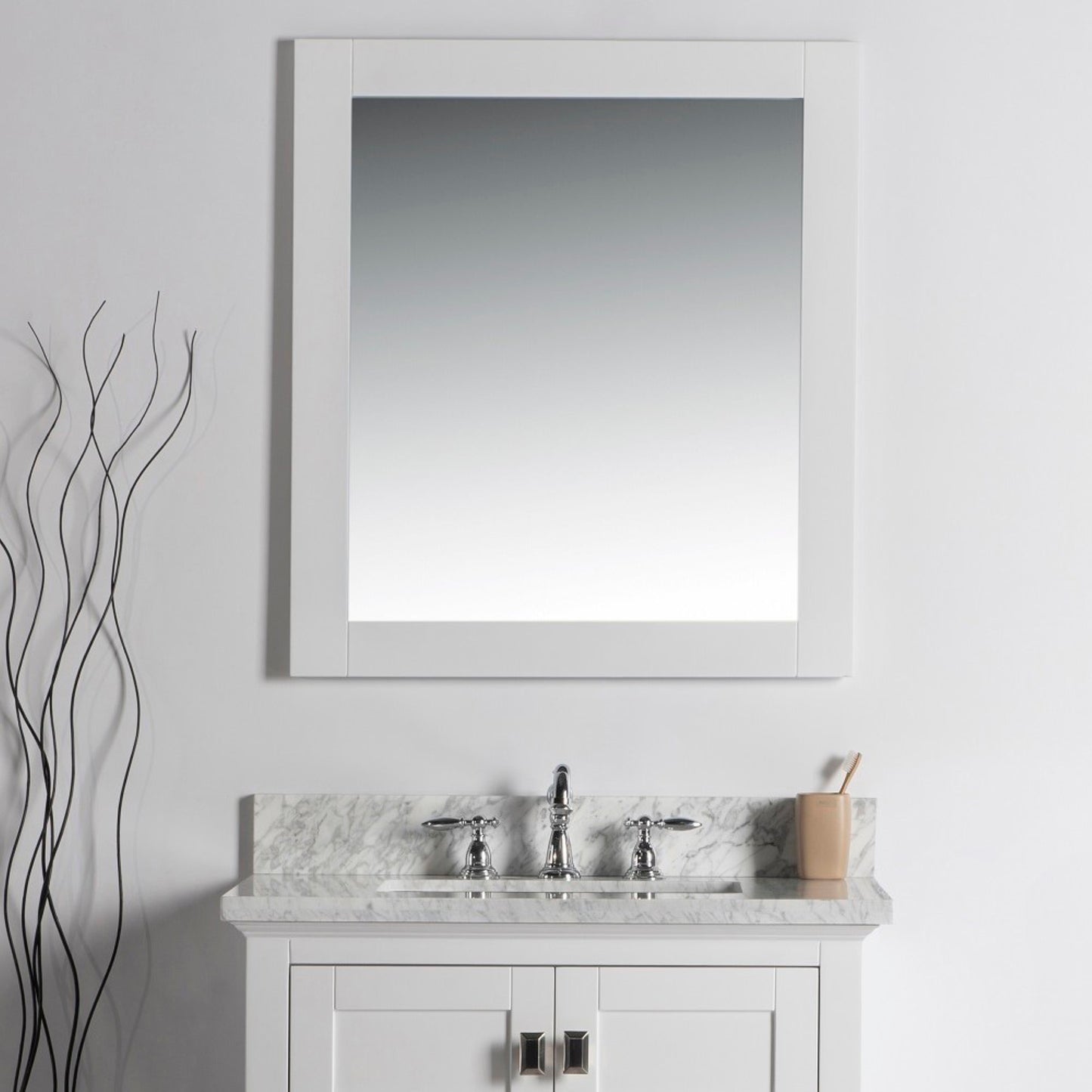 28" Solid wood frame mirror White