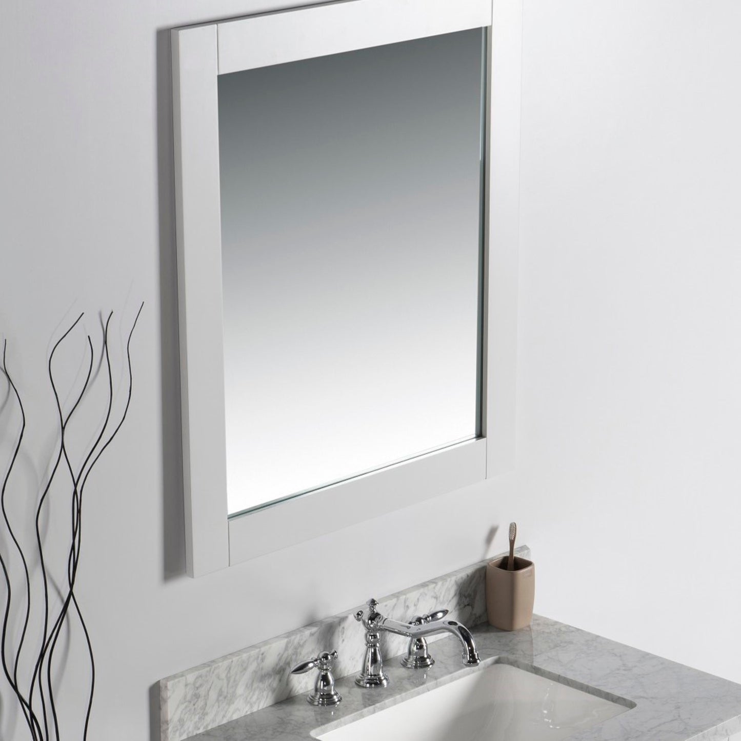 28" Solid wood frame mirror White