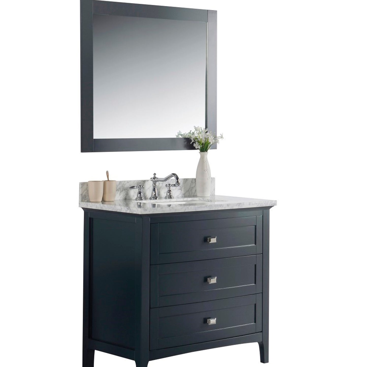 36" Single vanity dark gray white marble top
