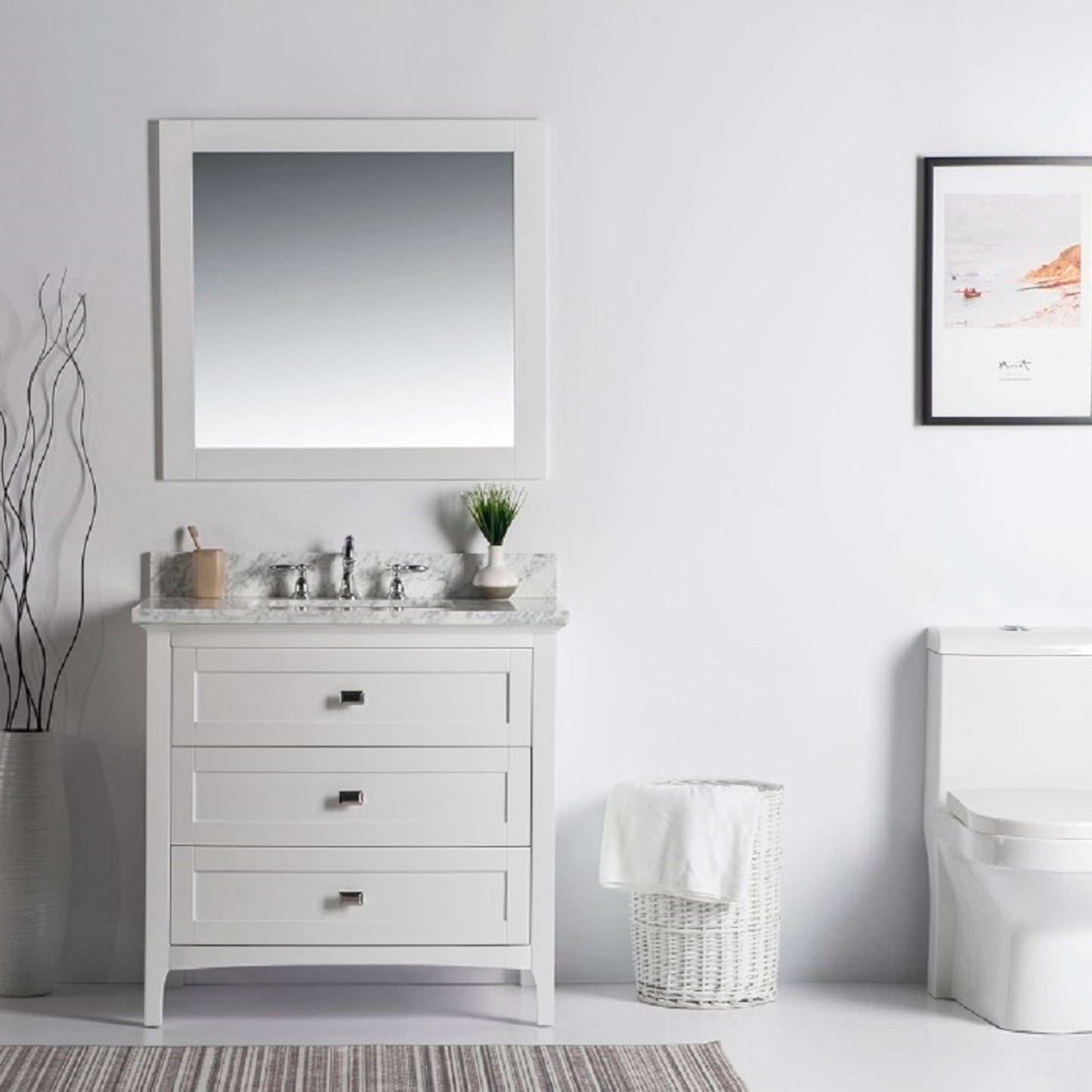36" Single vanity white white marble top