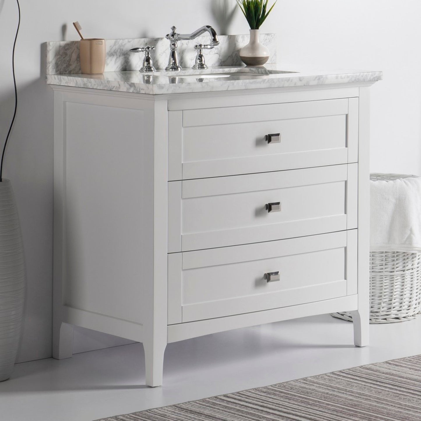 36" Single vanity white white marble top