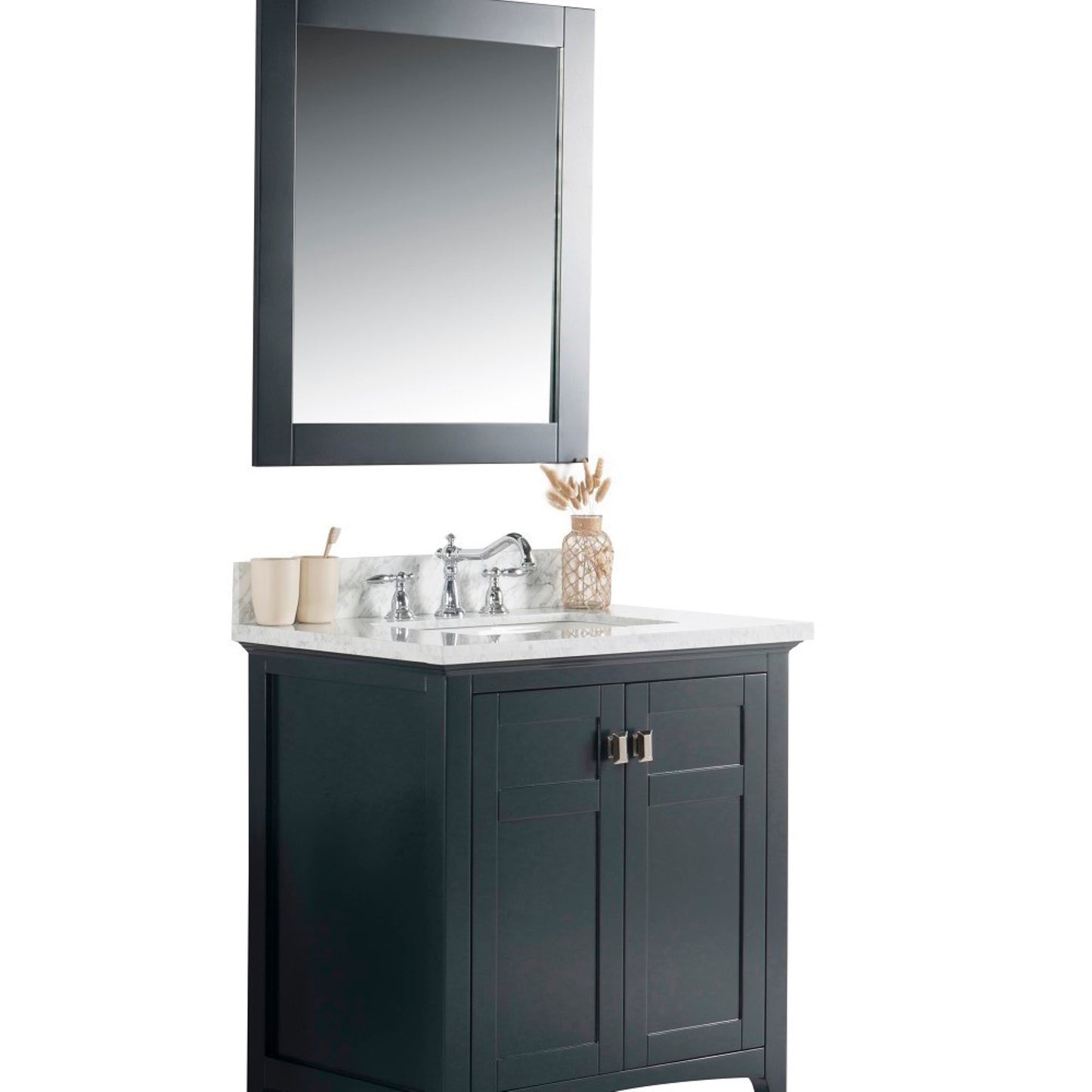 31" Single vanity dark gray white marble top