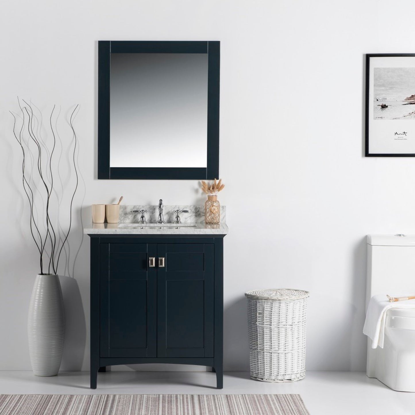 31" Single vanity dark gray white marble top