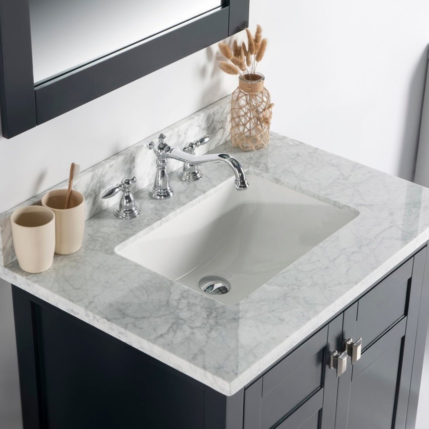 31" Single vanity dark gray white marble top