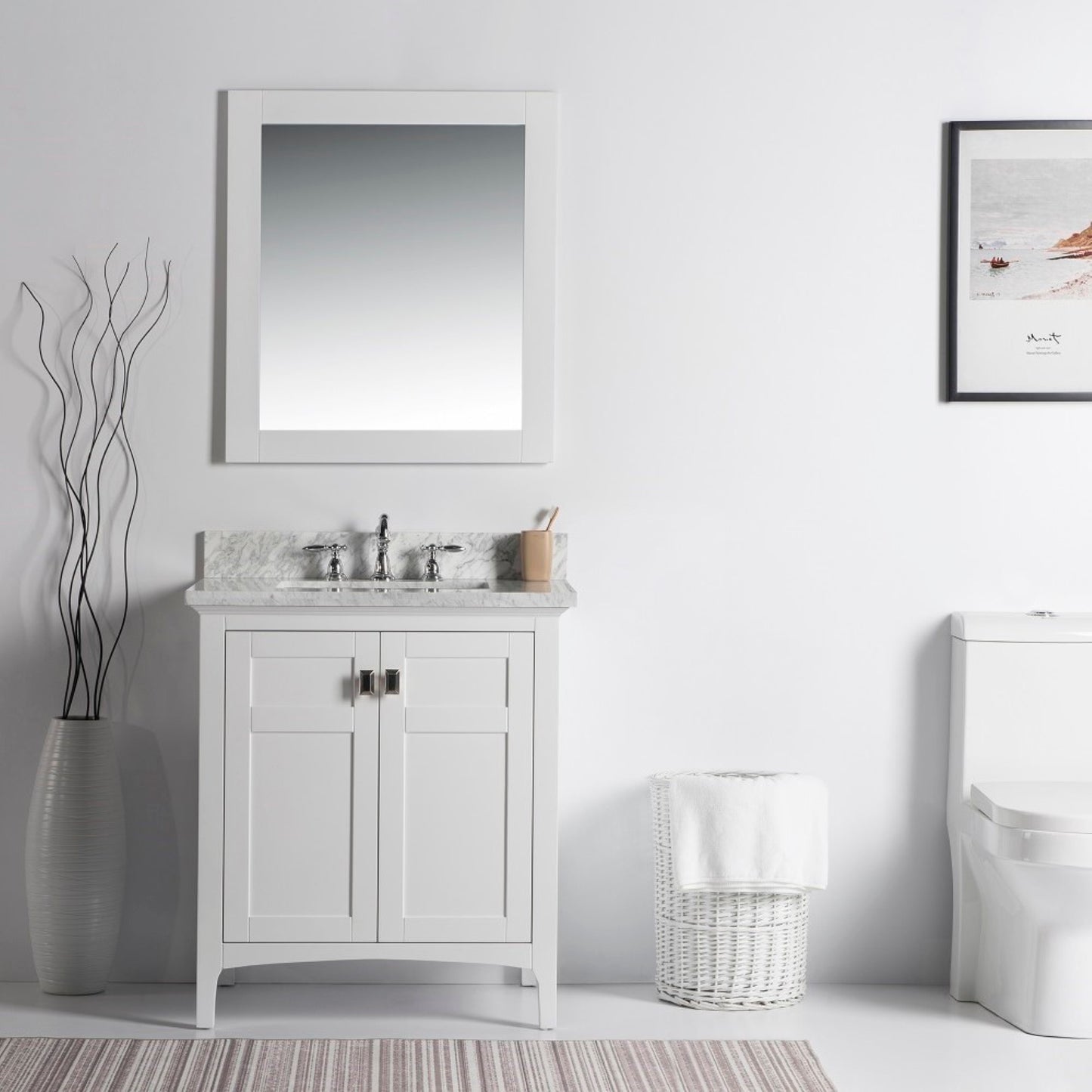 31" Single vanity white white marble top