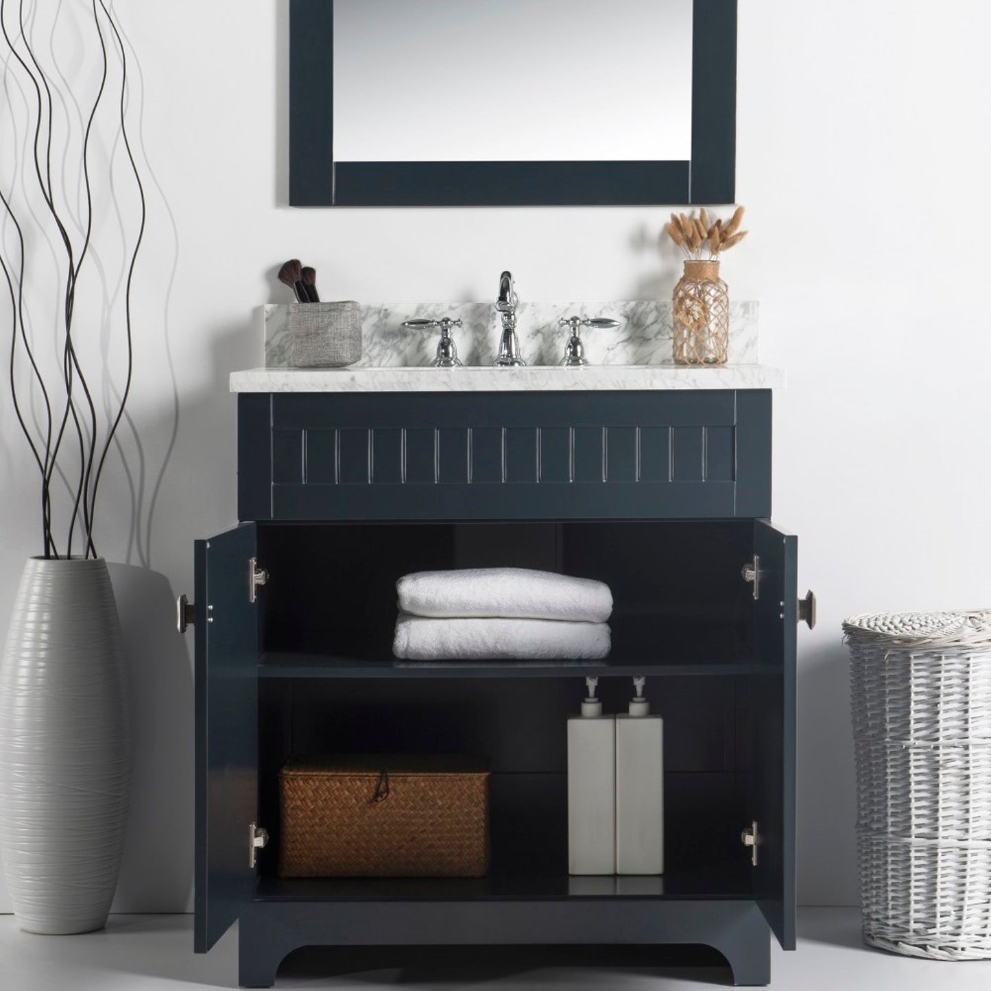 31" Single vanity dark gray white marble top