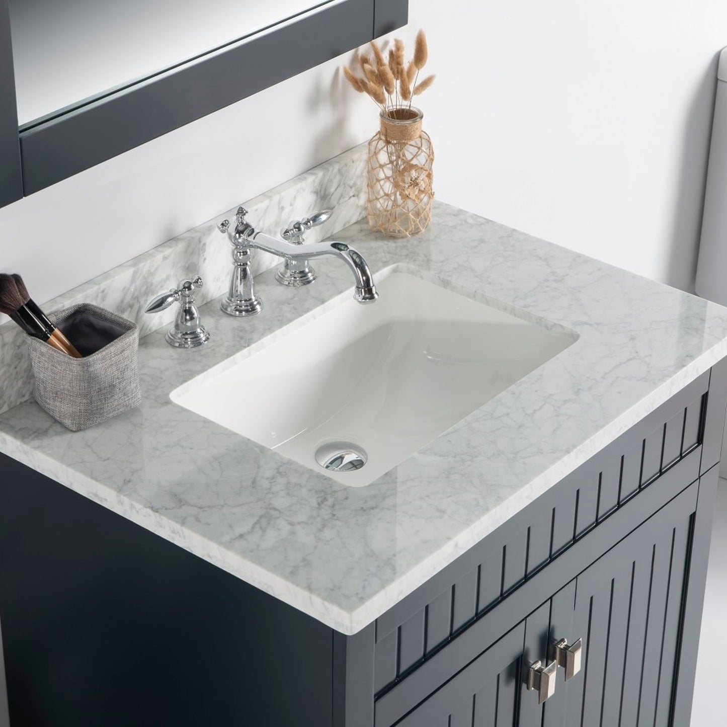 31" Single vanity dark gray white marble top
