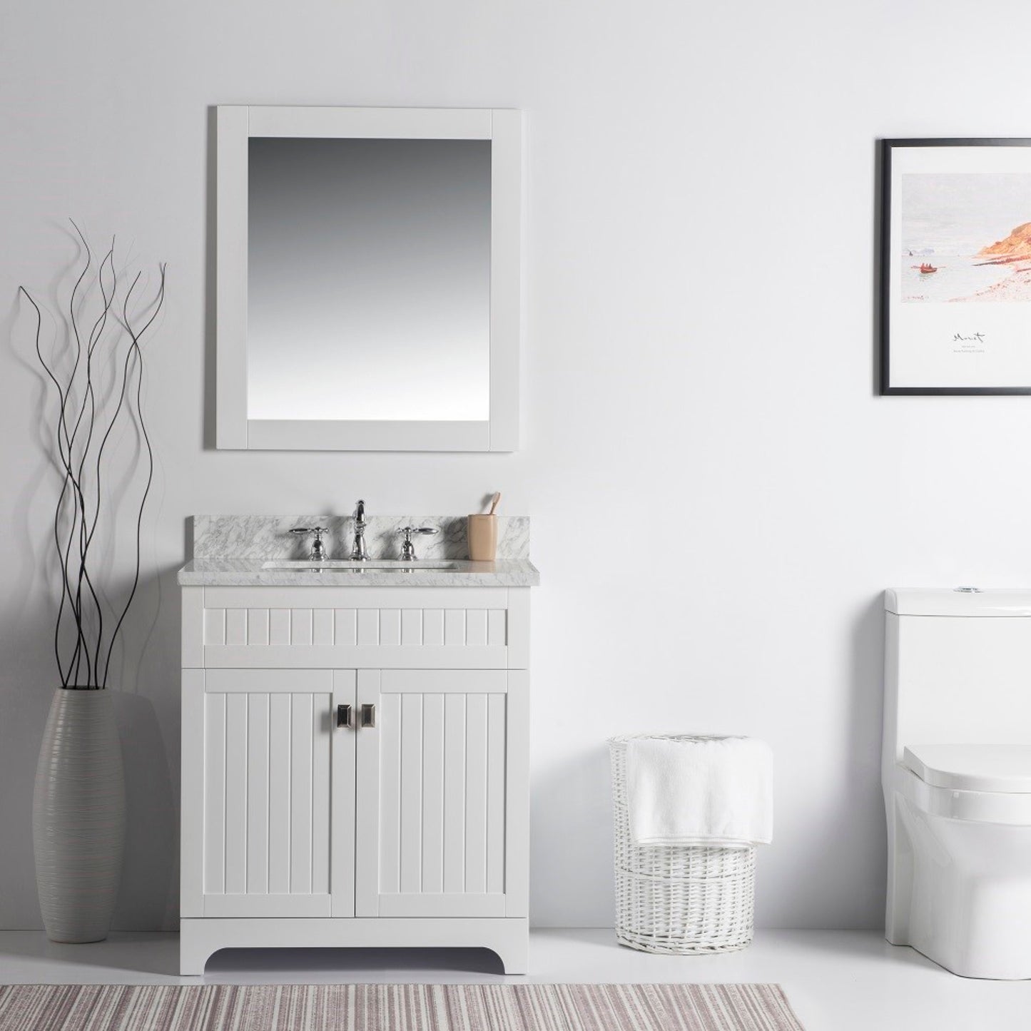 31" Single vanity white white marble top