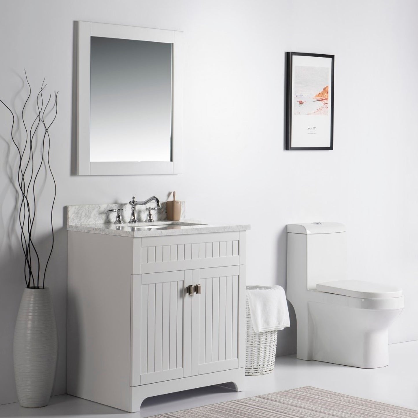 31" Single vanity white white marble top
