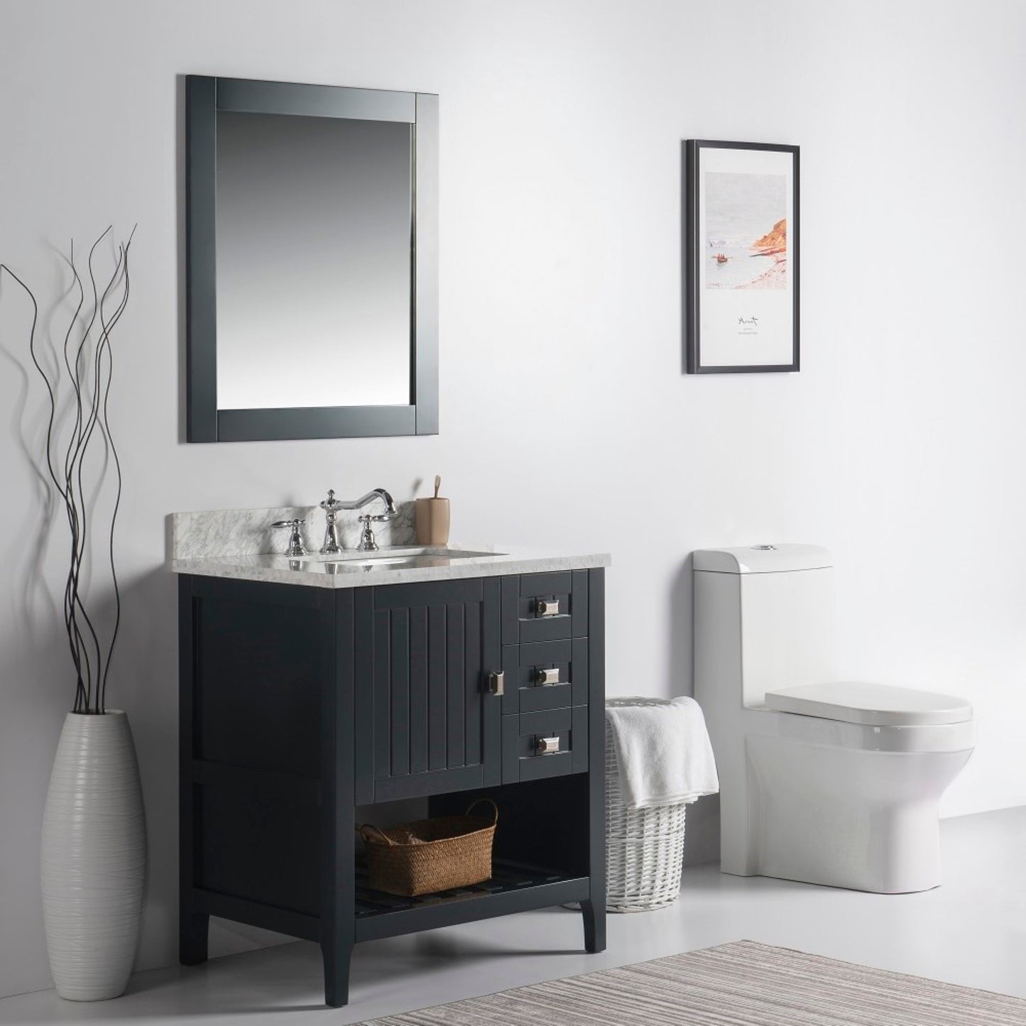 31" Single vanity dark gray white marble top