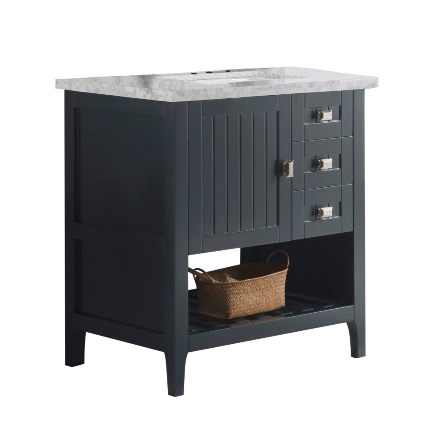31" Single vanity dark gray white marble top