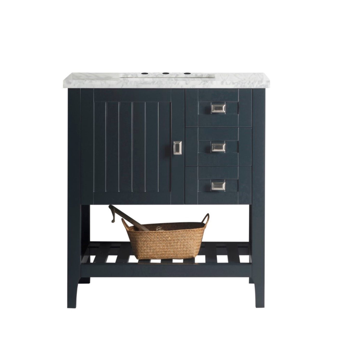 31" Single vanity dark gray white marble top