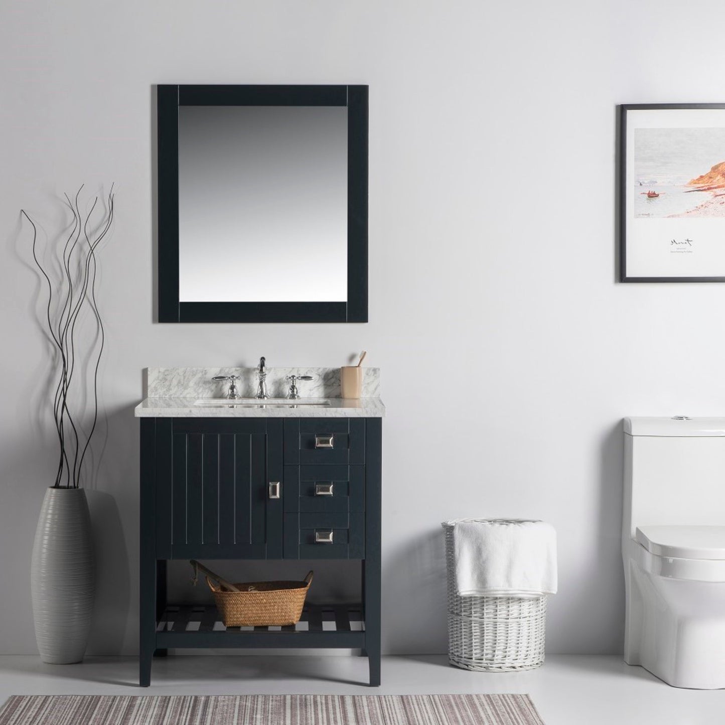 31" Single vanity dark gray white marble top