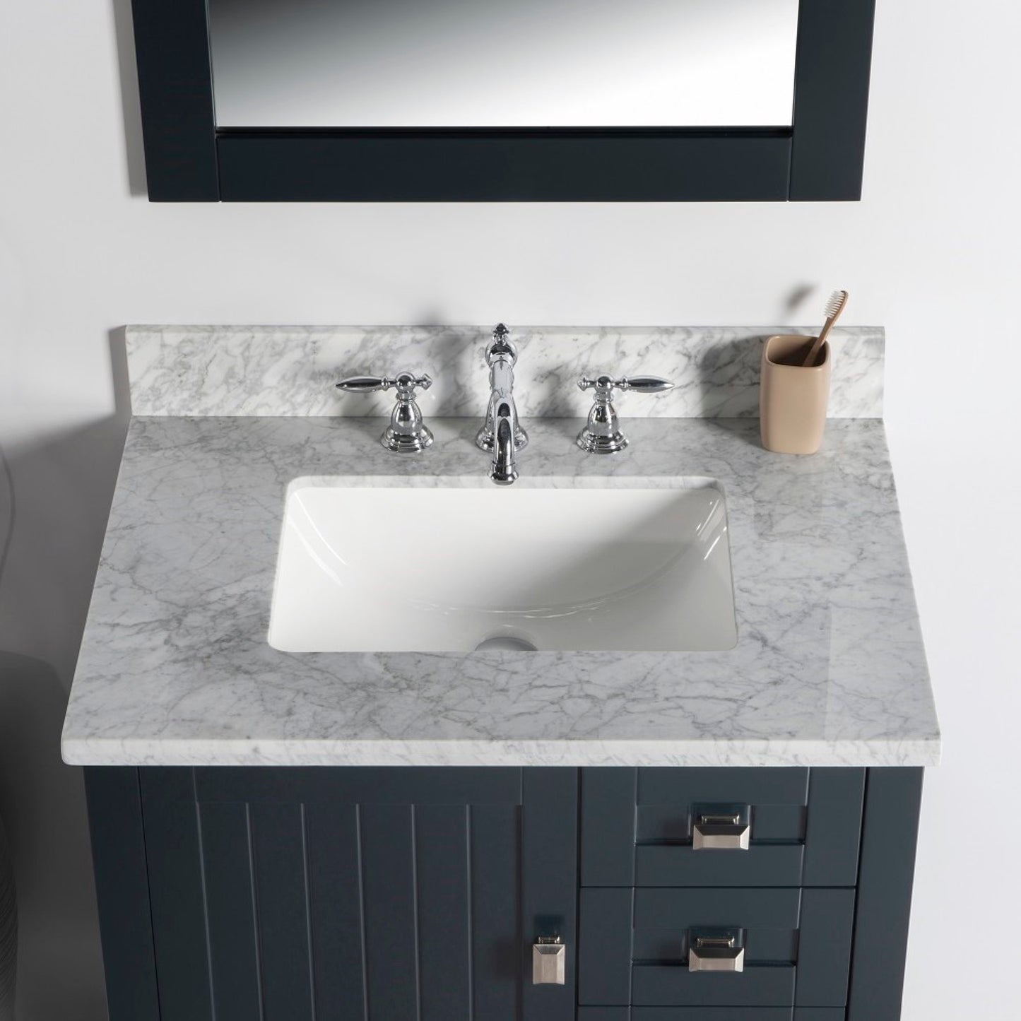 31" Single vanity dark gray white marble top