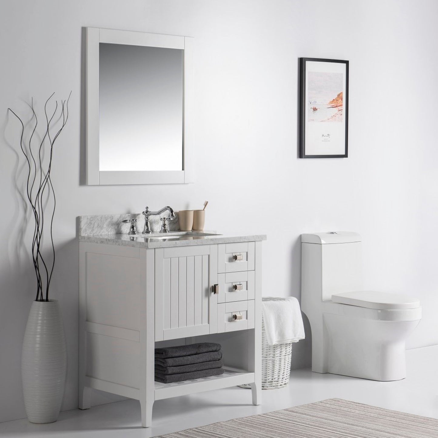 31" Single vanity white white marble top