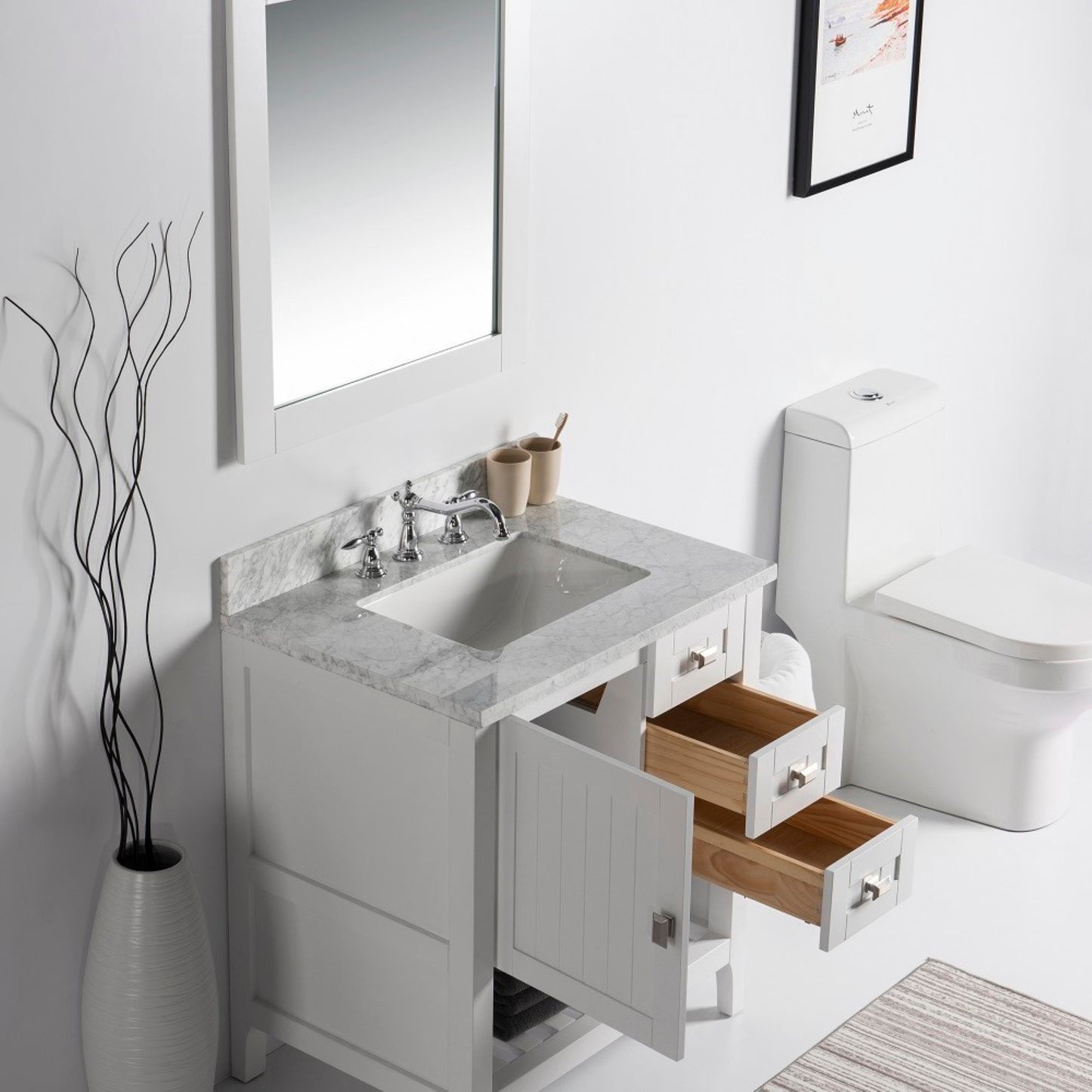 31" Single vanity white white marble top