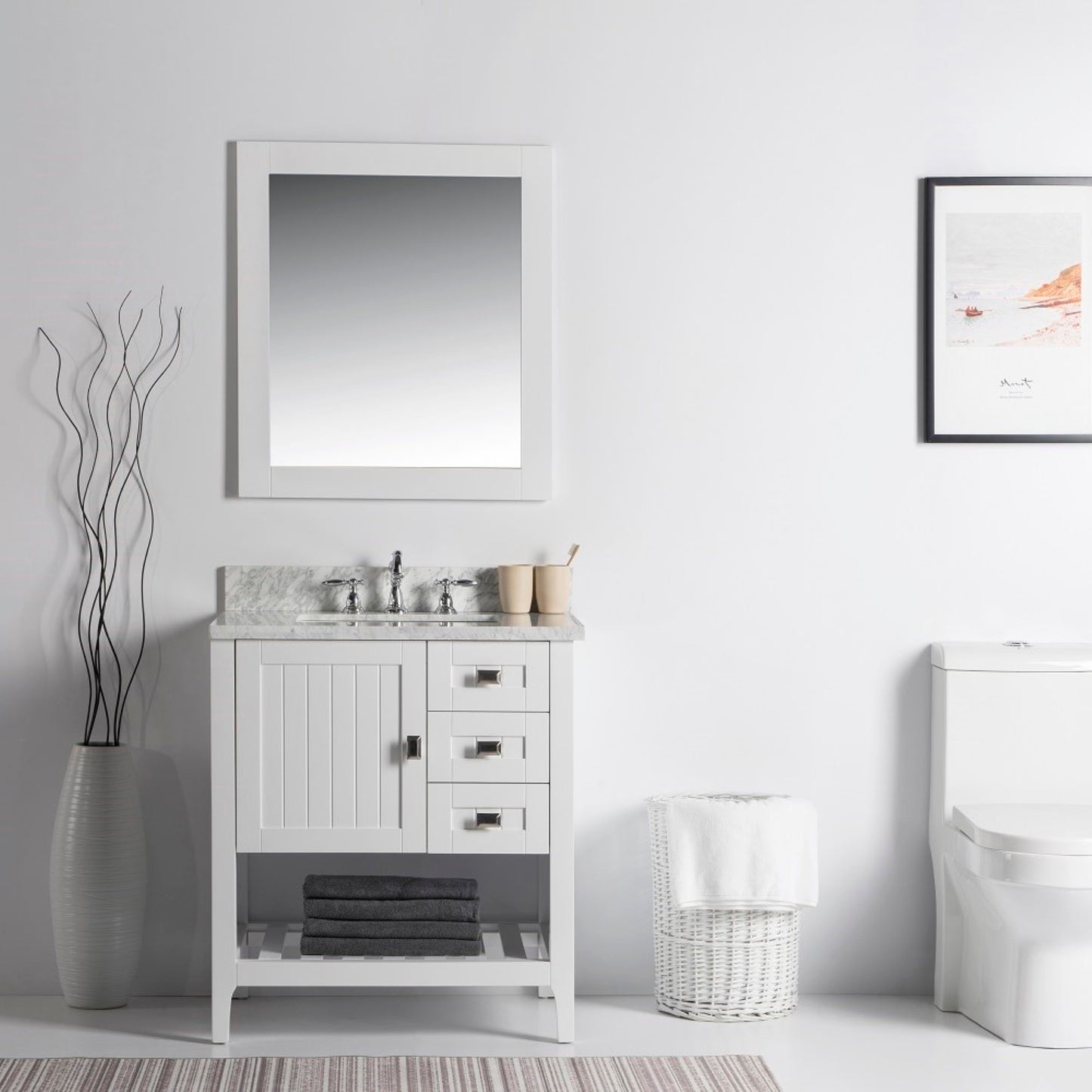 31" Single vanity white white marble top
