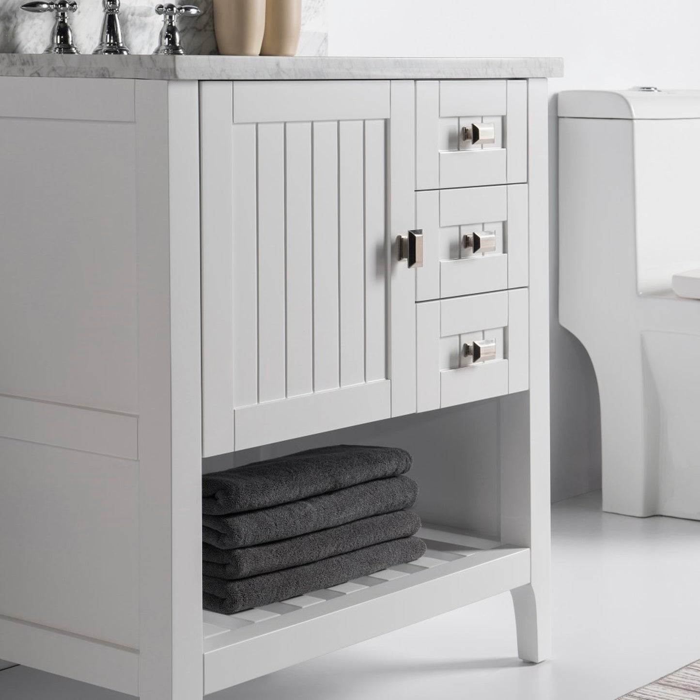 31" Single vanity white white marble top