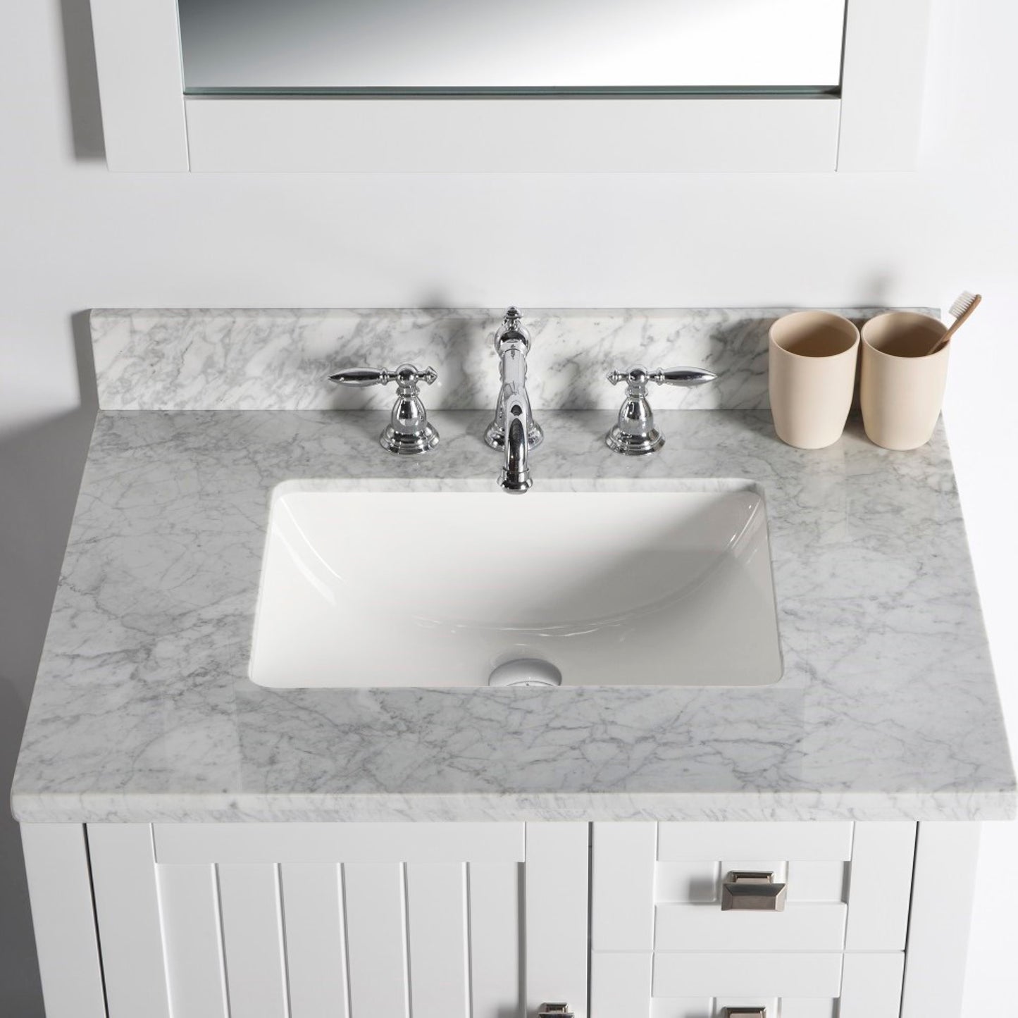 31" Single vanity white white marble top