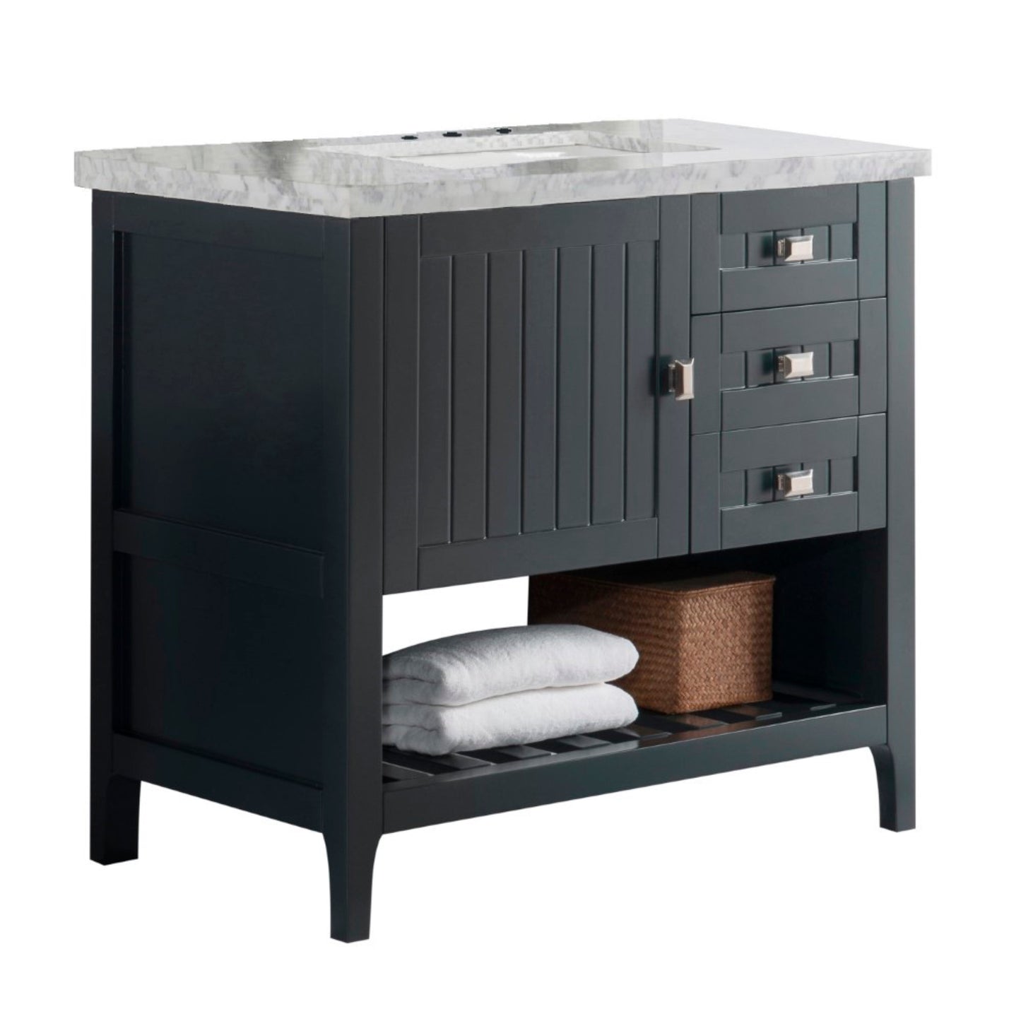 37" Double vanity dark gray white marble top