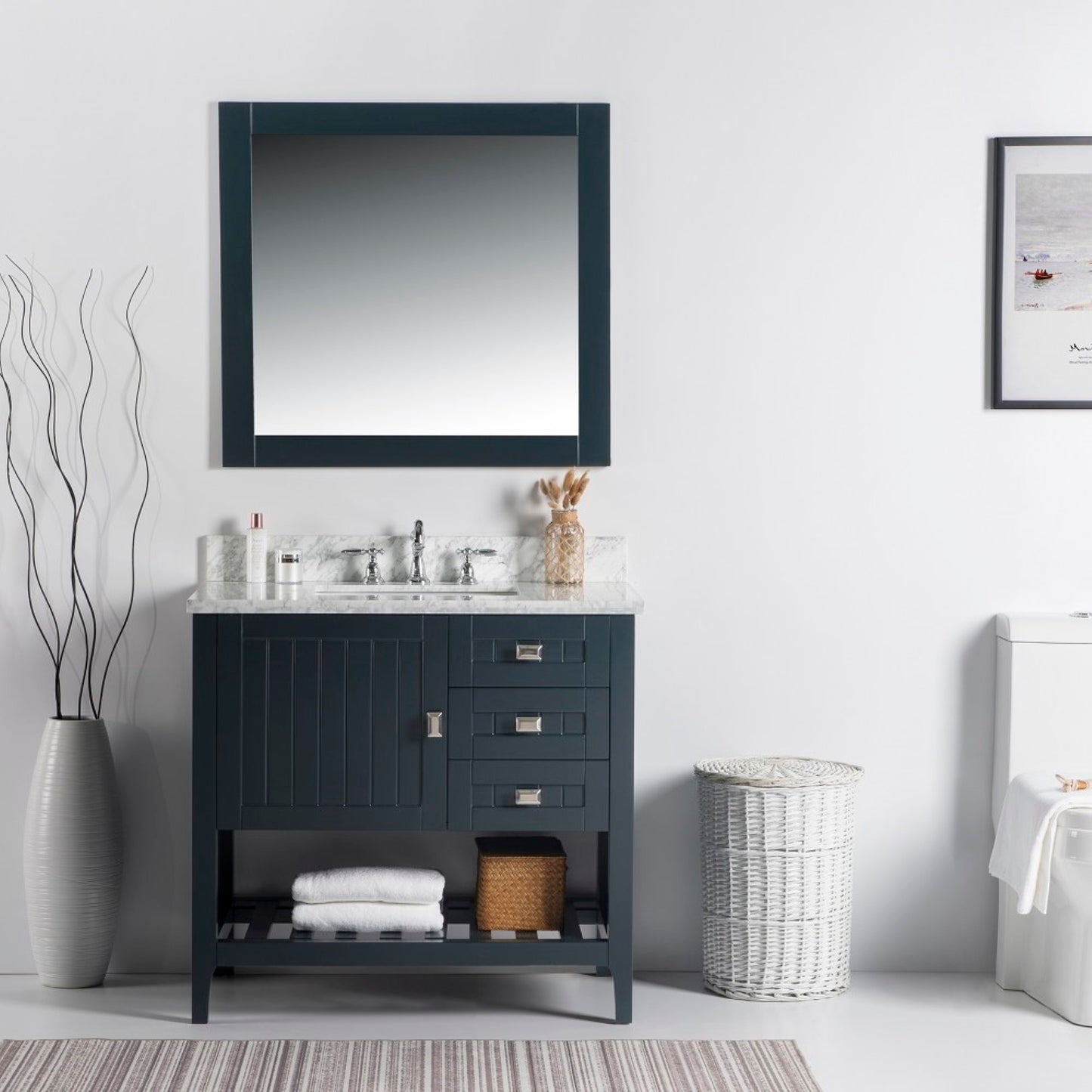 37" Double vanity dark gray white marble top