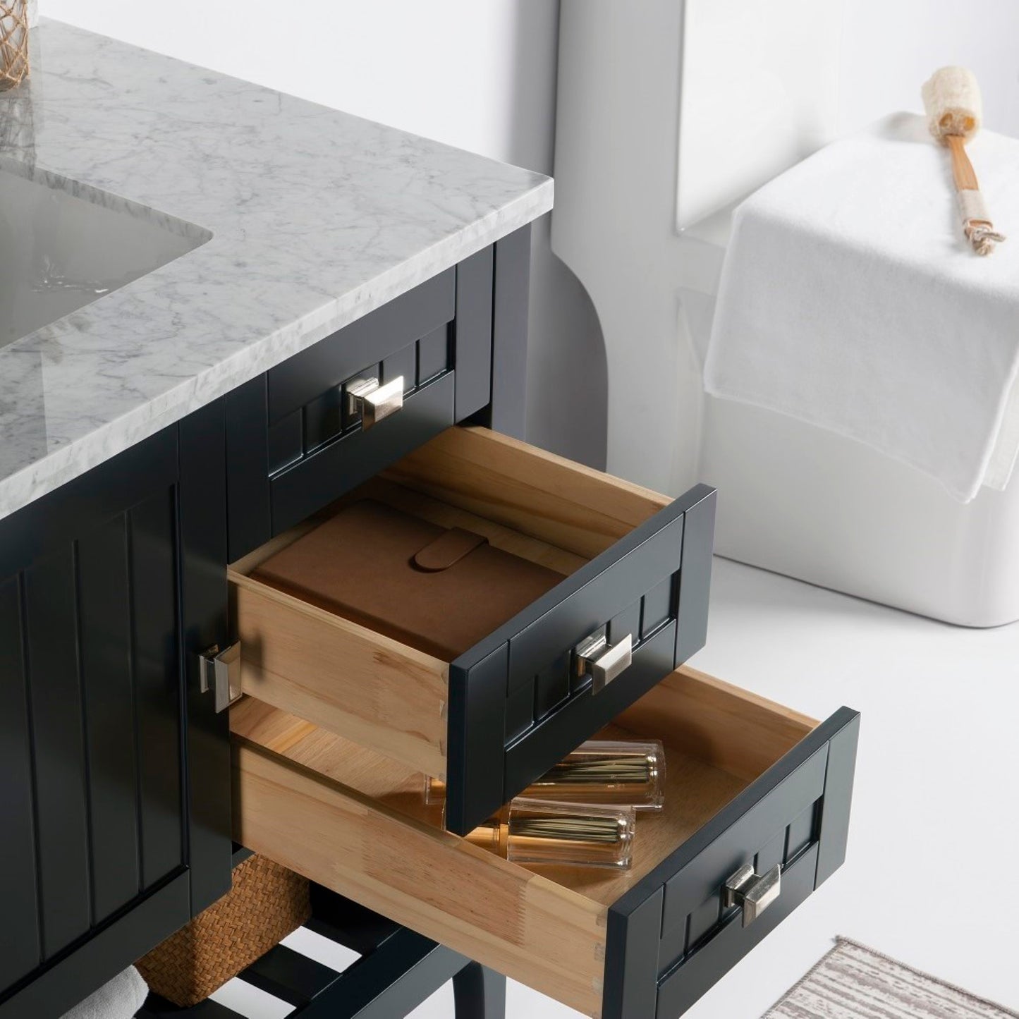 37" Double vanity dark gray white marble top