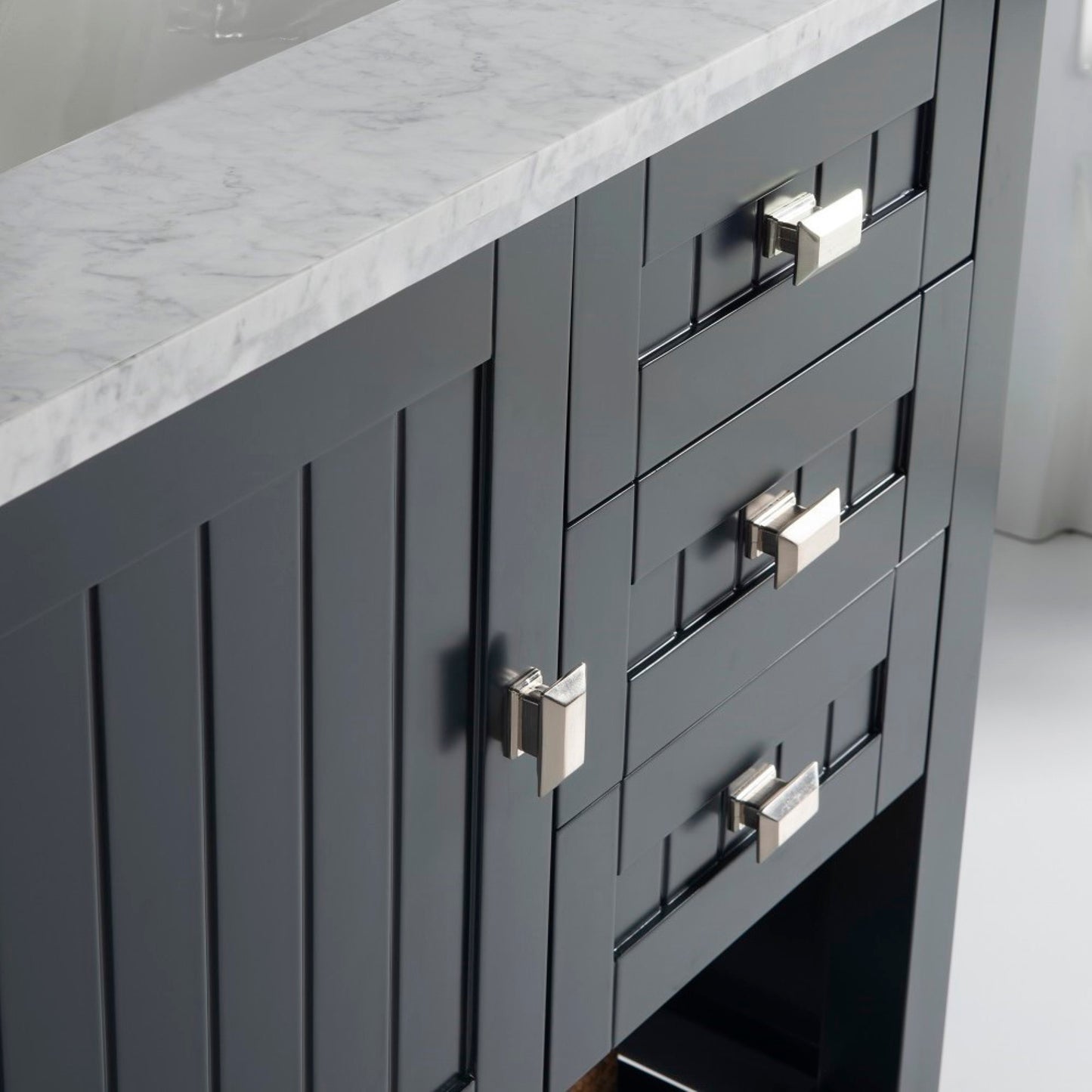 37" Double vanity dark gray white marble top
