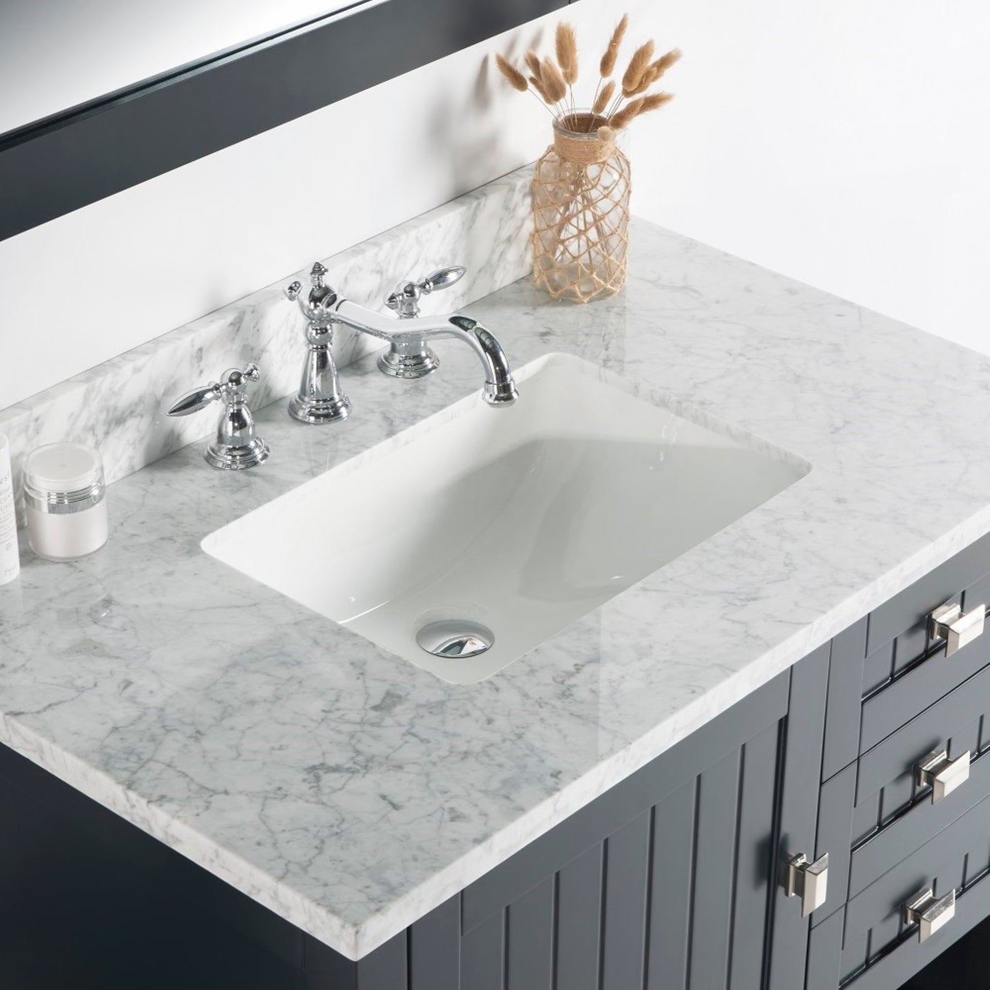 37" Double vanity dark gray white marble top