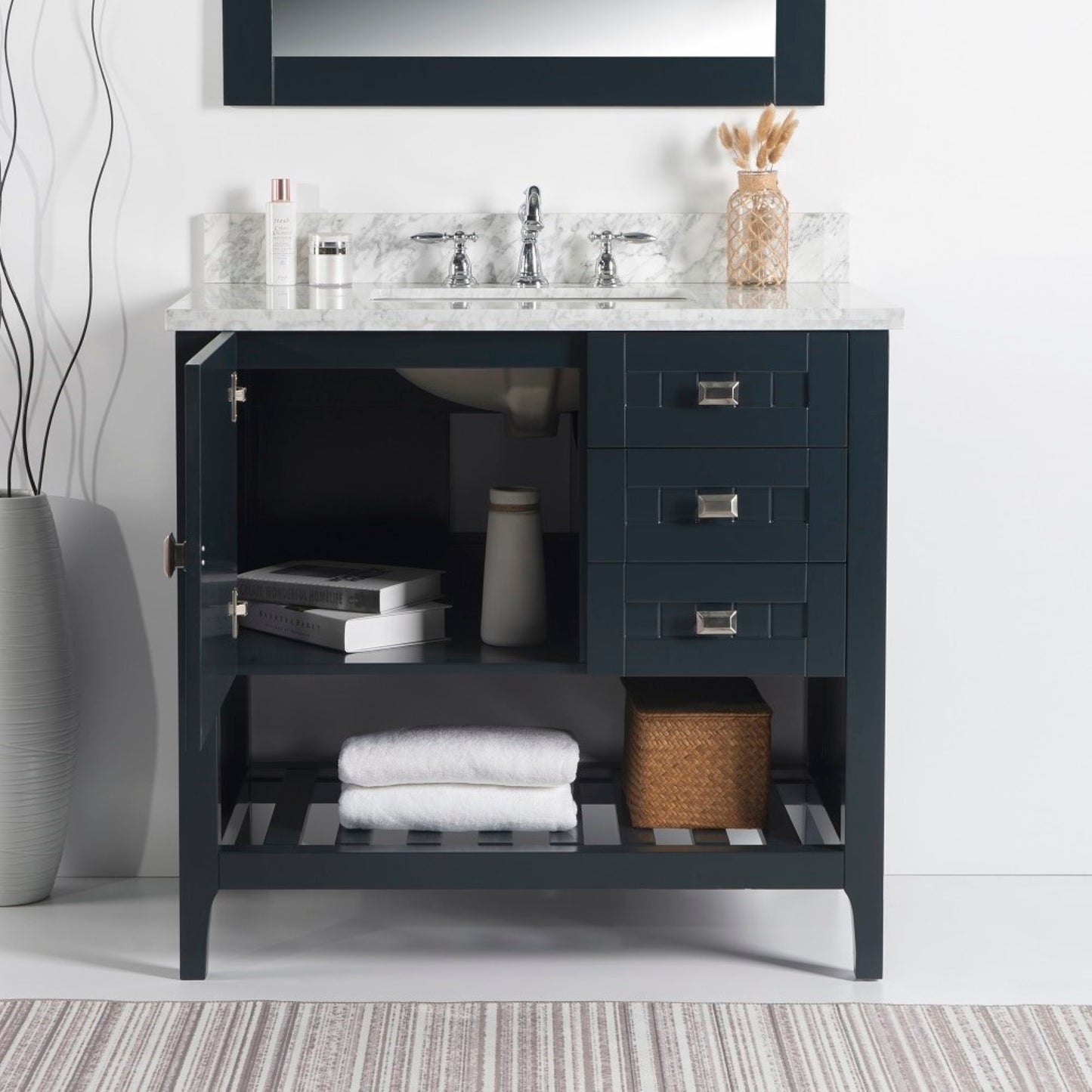 37" Double vanity dark gray white marble top