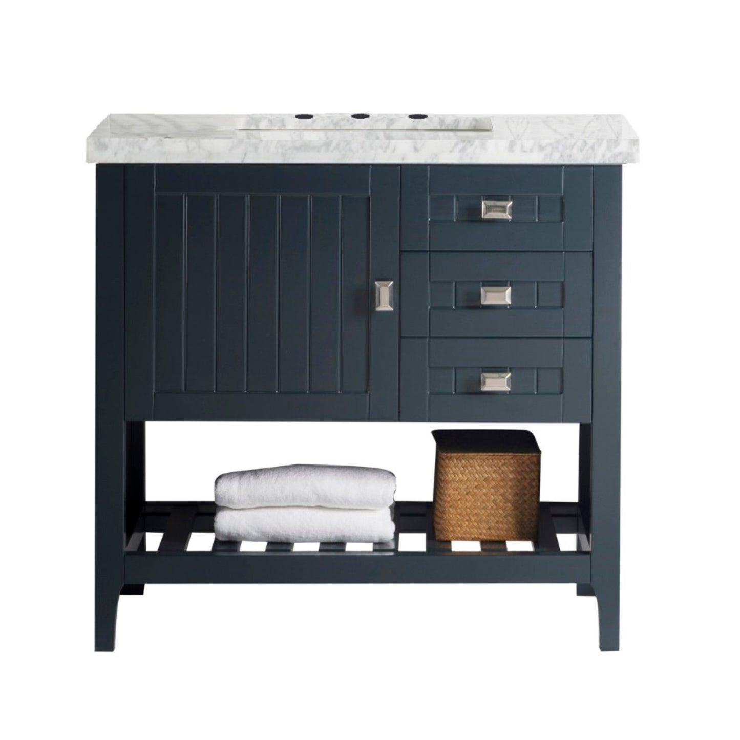 37" Double vanity dark gray white marble top
