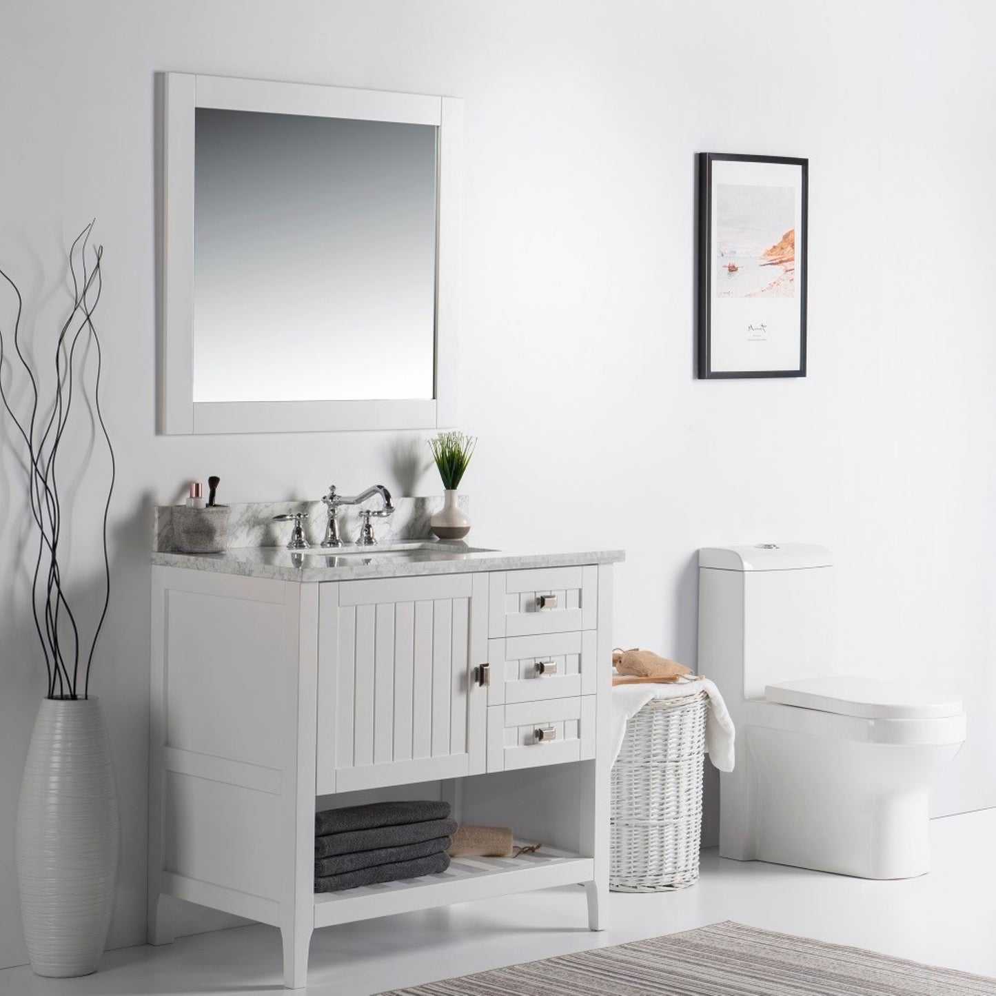 37" Double vanity white white marble top