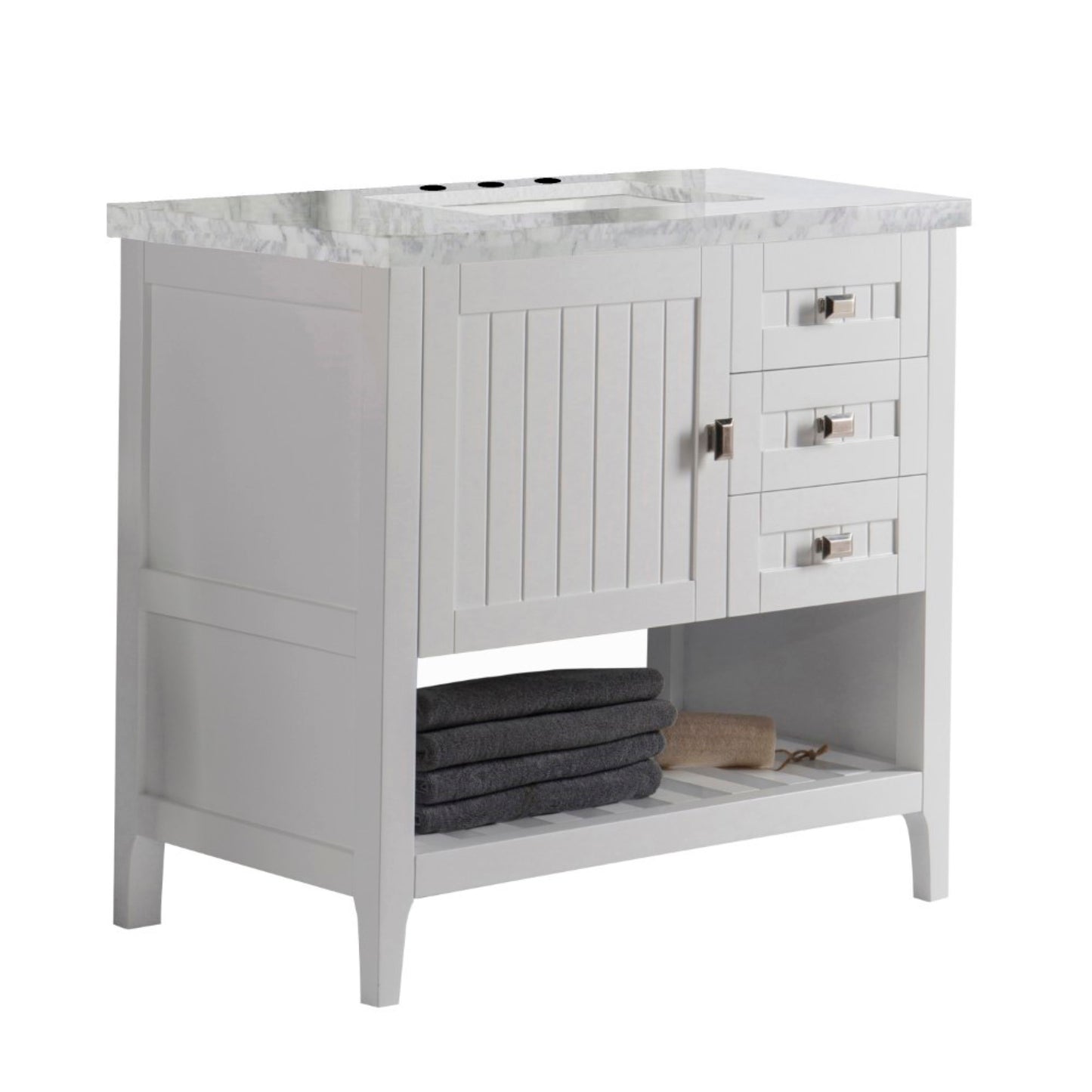 37" Double vanity white white marble top