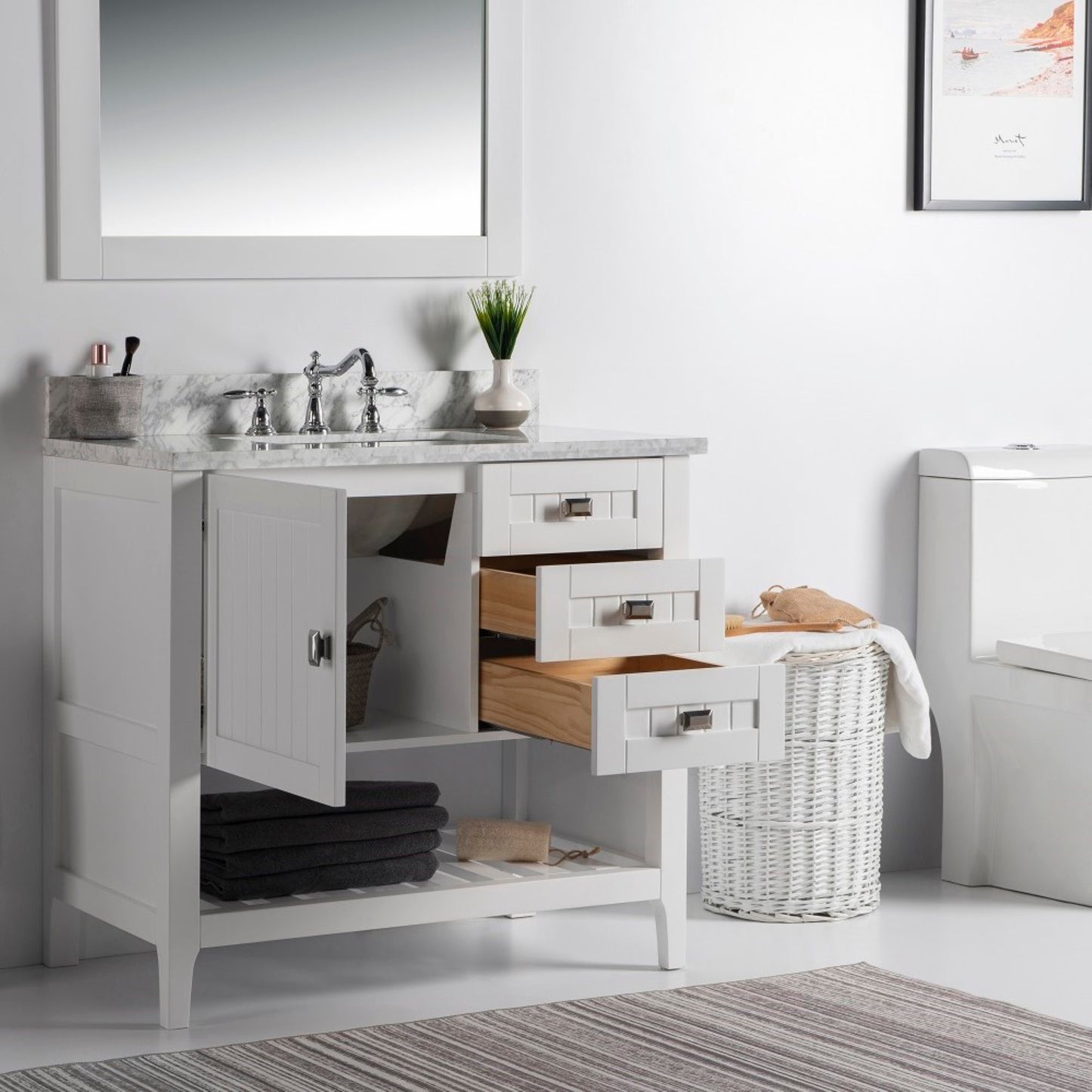 37" Double vanity white white marble top