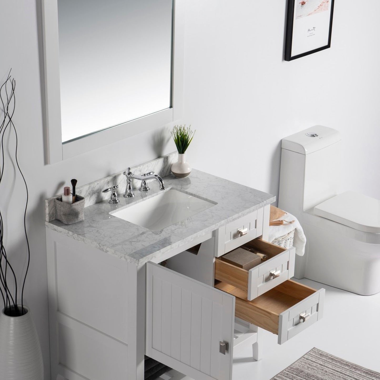 37" Double vanity white white marble top