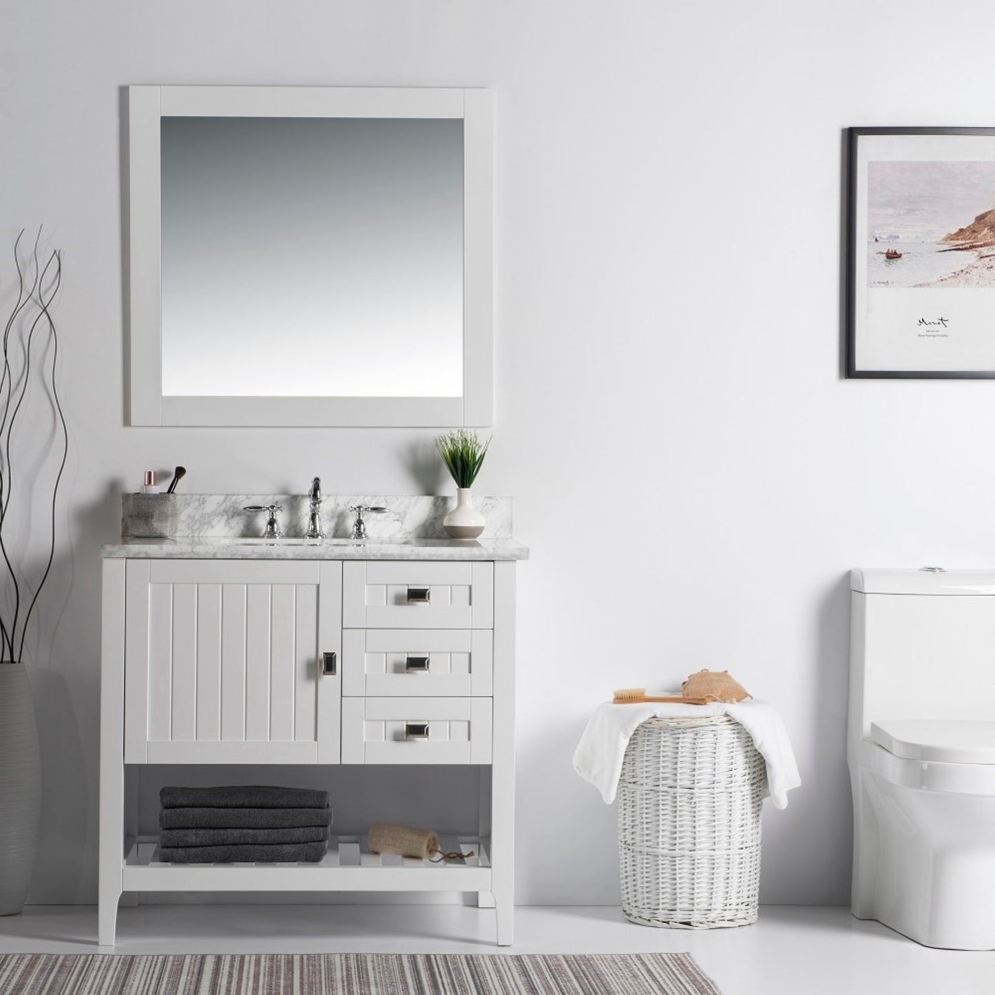 37" Double vanity white white marble top