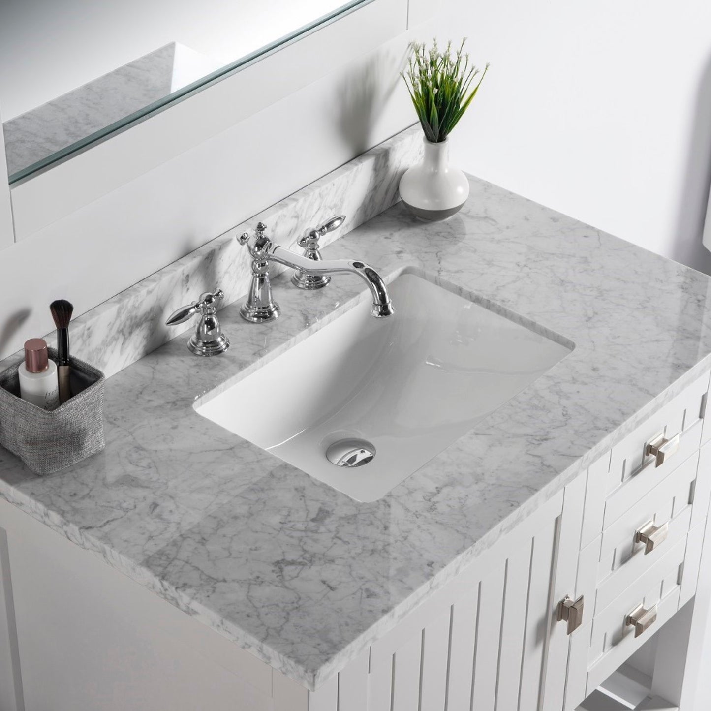 37" Double vanity white white marble top