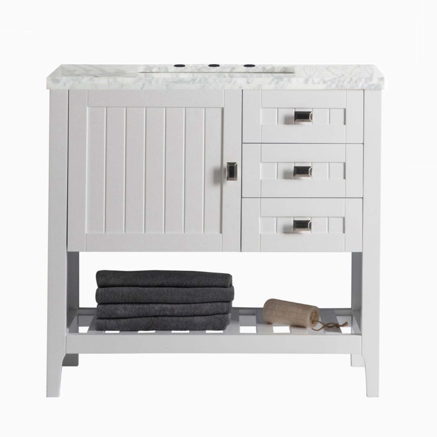 37" Double vanity white white marble top