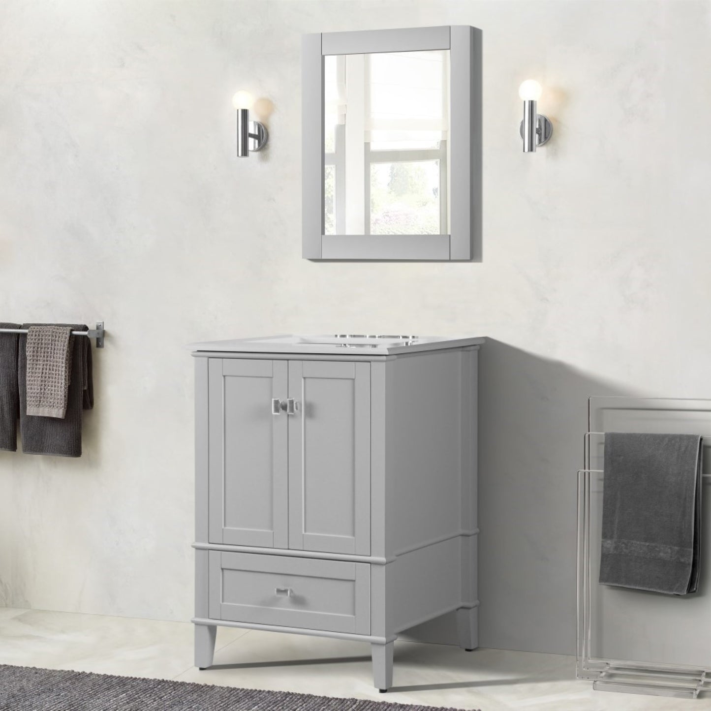 25" SINGLE VANITY IN L/GRAY WITH ENGINEERED STONE TOP