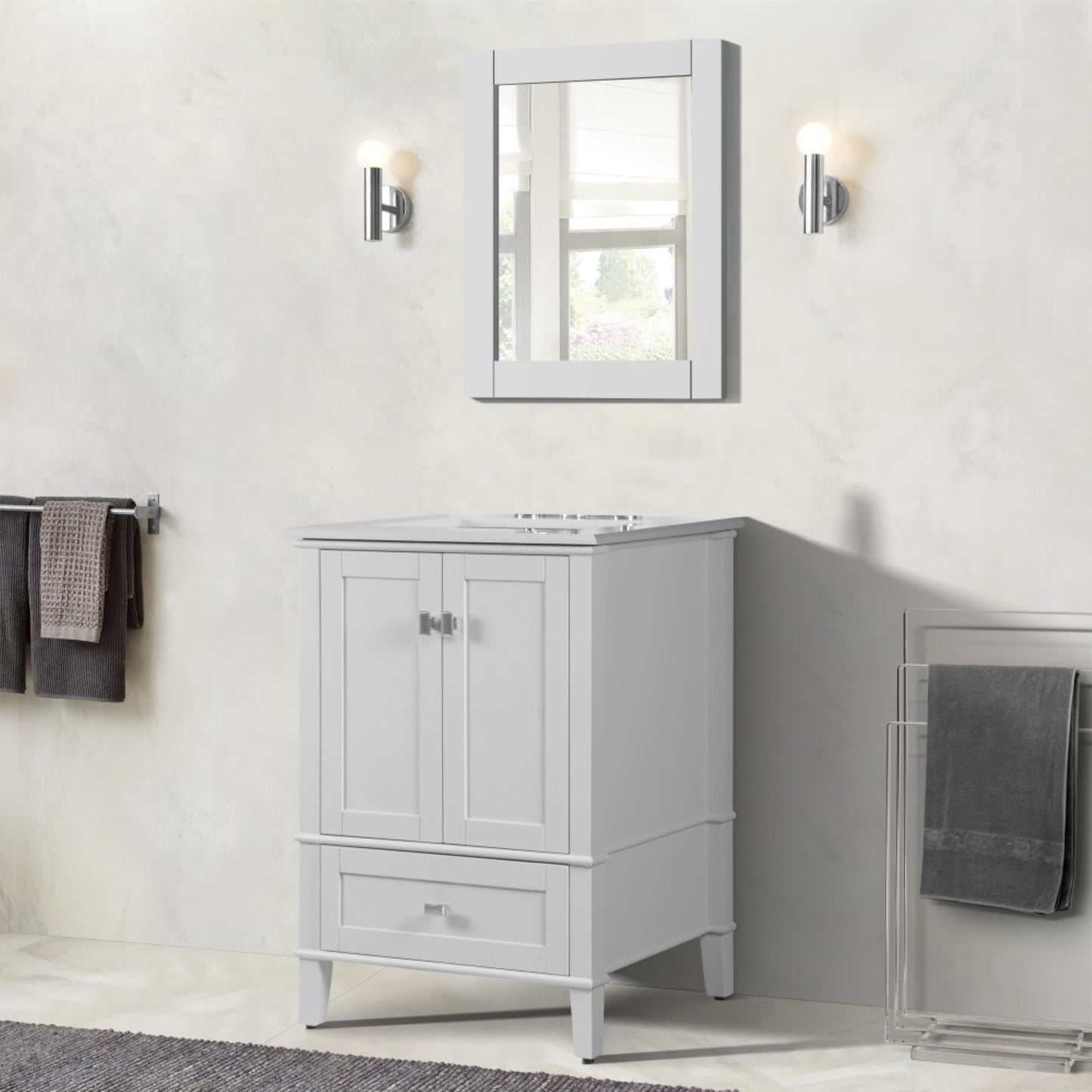 25" SINGLE VANITY IN WHITE WITH ENGINEERED STONE TOP