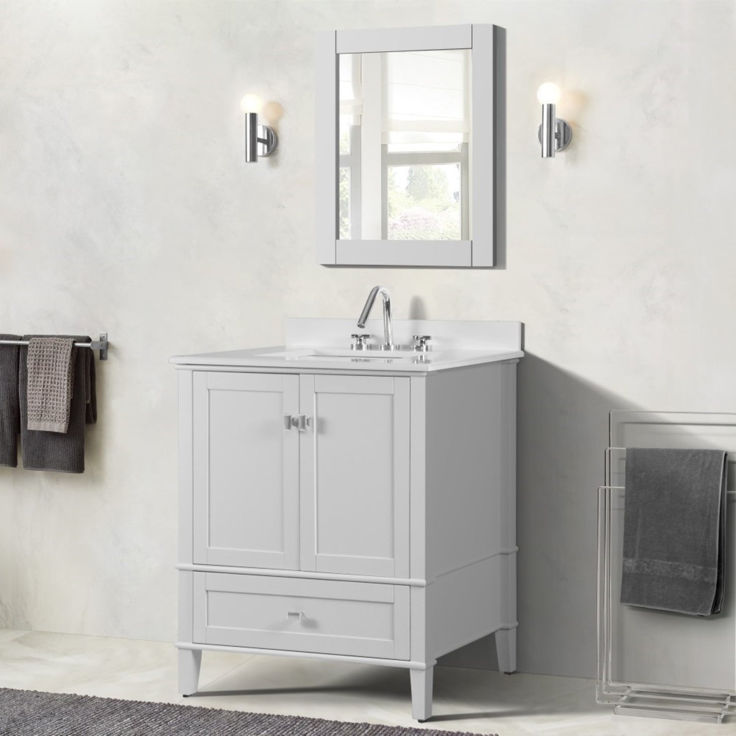 31" SINGLE VANITY IN WHITE WITH ENGINEERED STONE TOP