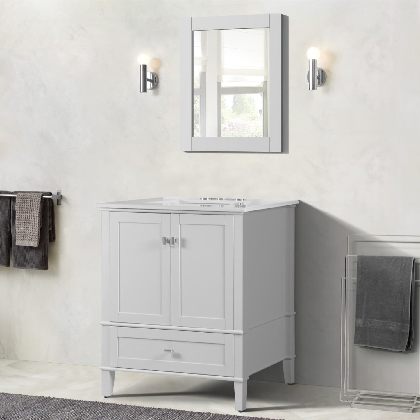 31" SINGLE VANITY IN WHITE WITH ENGINEERED STONE TOP