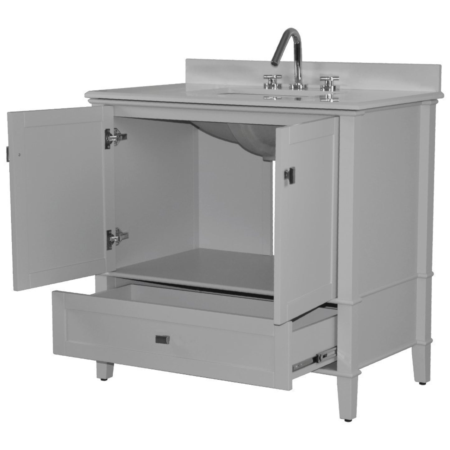 37" SINGLE VANITY IN L/GRAY WITH ENGINEERED STONE TOP