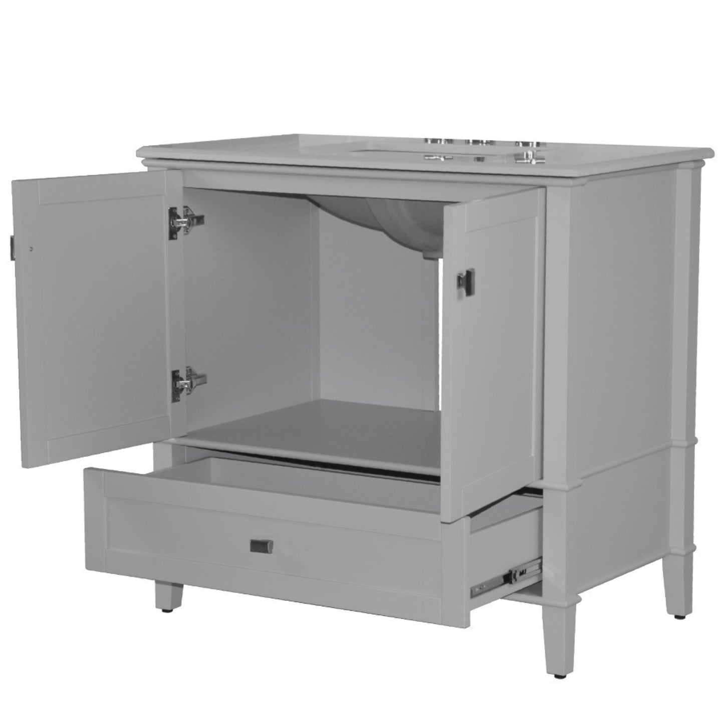 37" SINGLE VANITY IN L/GRAY WITH ENGINEERED STONE TOP