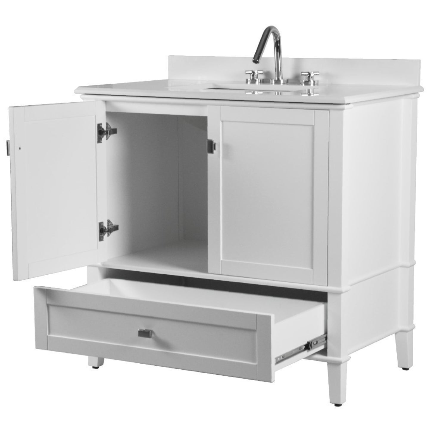 37" SINGLE VANITY IN WHITE WITH ENGINEERED STONE TOP