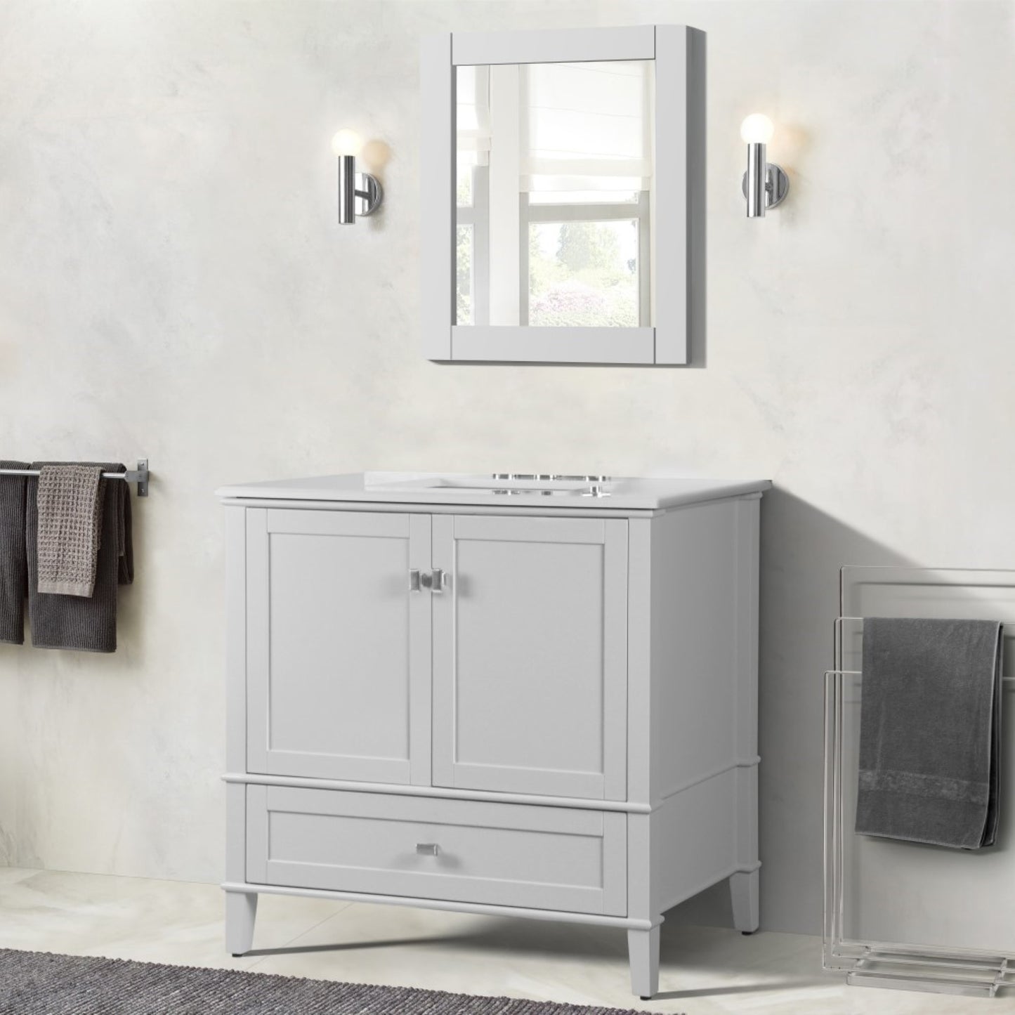 37" SINGLE VANITY IN WHITE WITH ENGINEERED STONE TOP