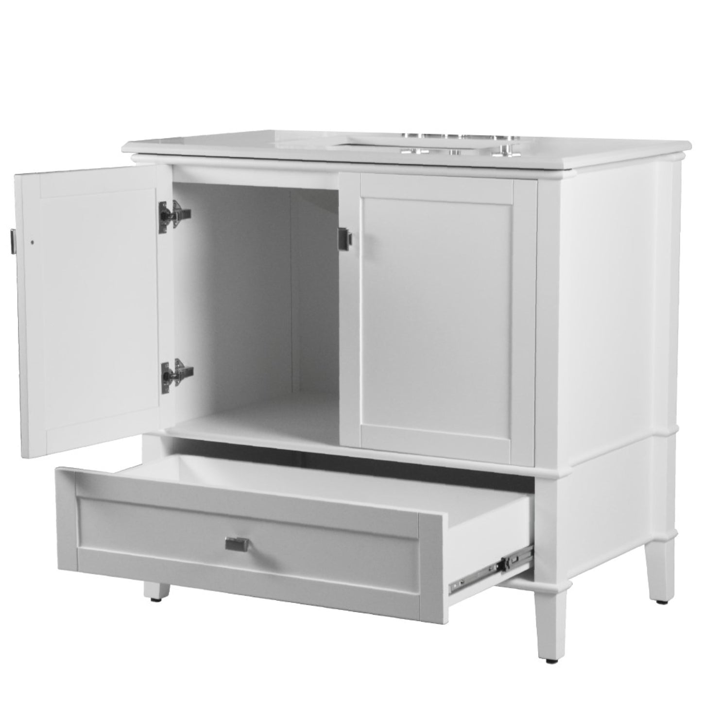 37" SINGLE VANITY IN WHITE WITH ENGINEERED STONE TOP